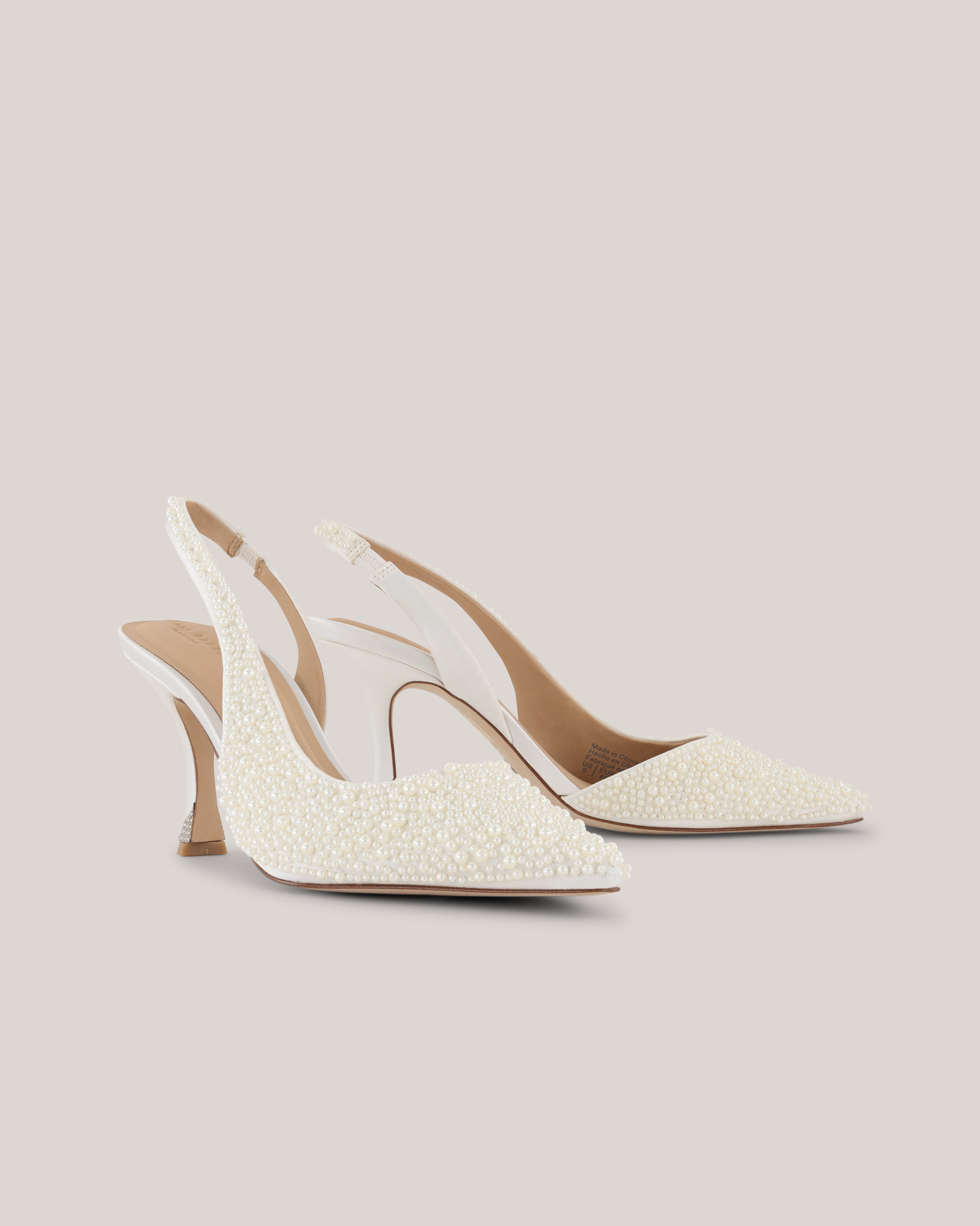 Ariiy High-Heeled Slingback Pearl Pump White