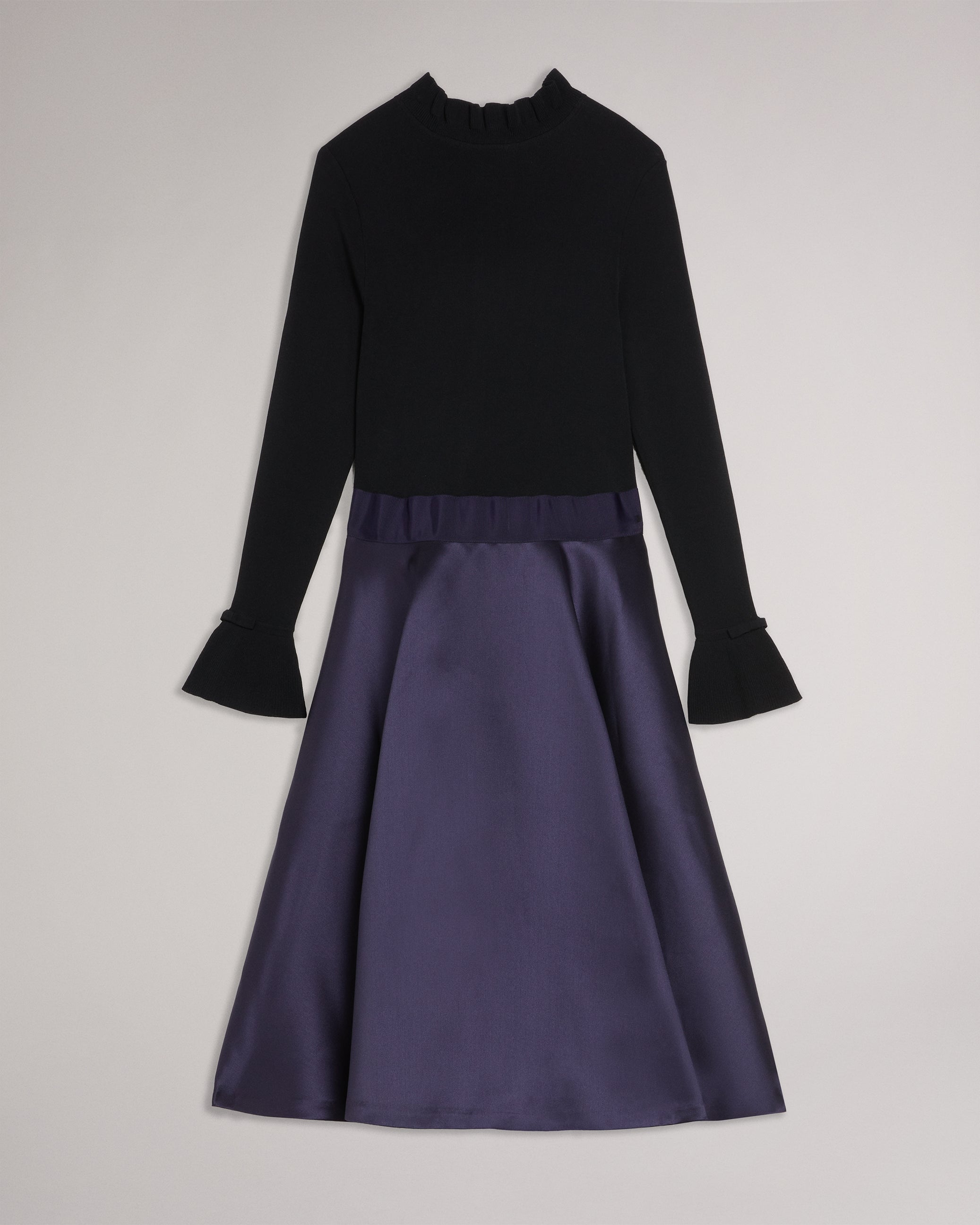 Zadi Knitted Frill Full Skirt Dress Navy