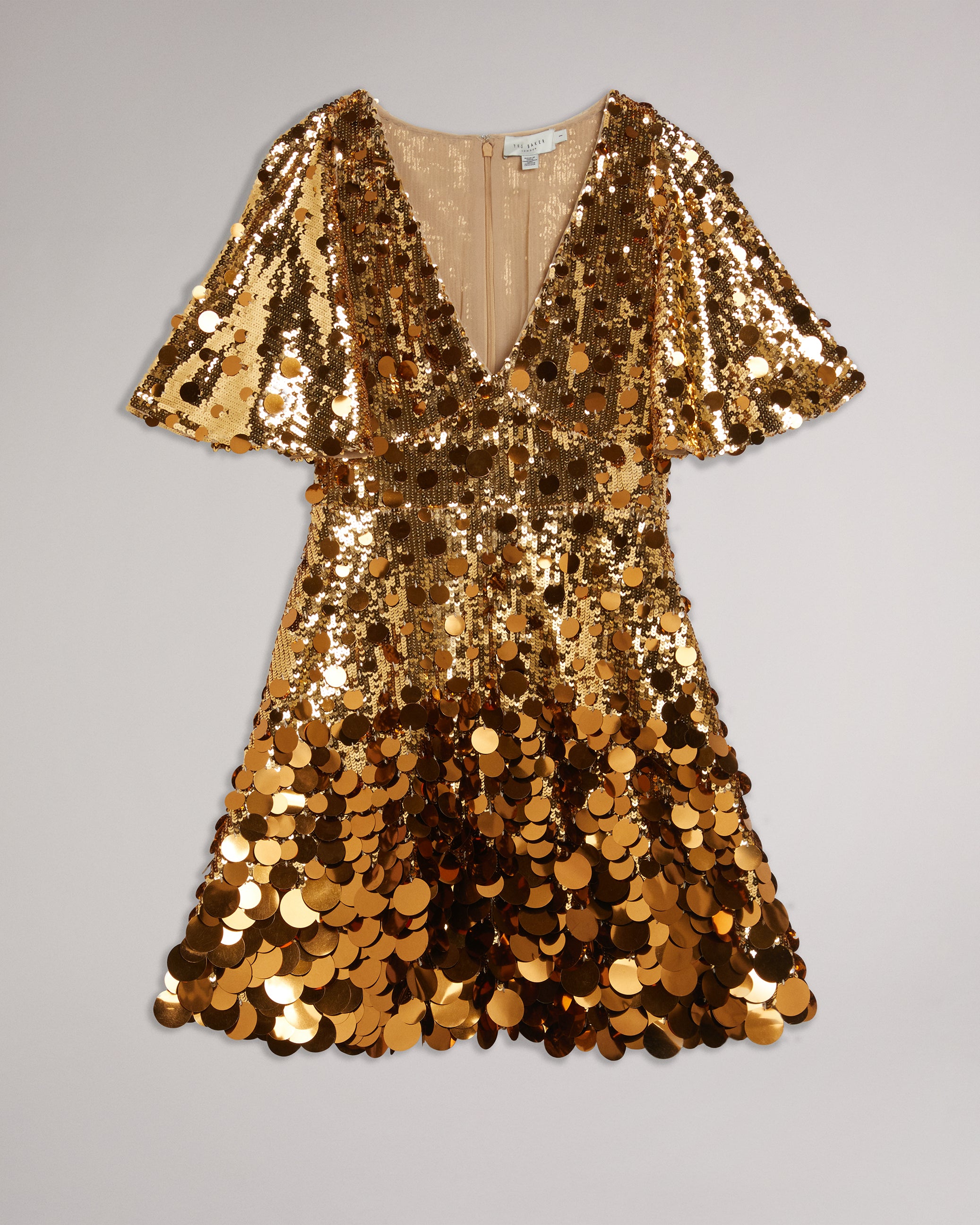 Estelli Fully Embellished Cape Mini Dress Bronze
