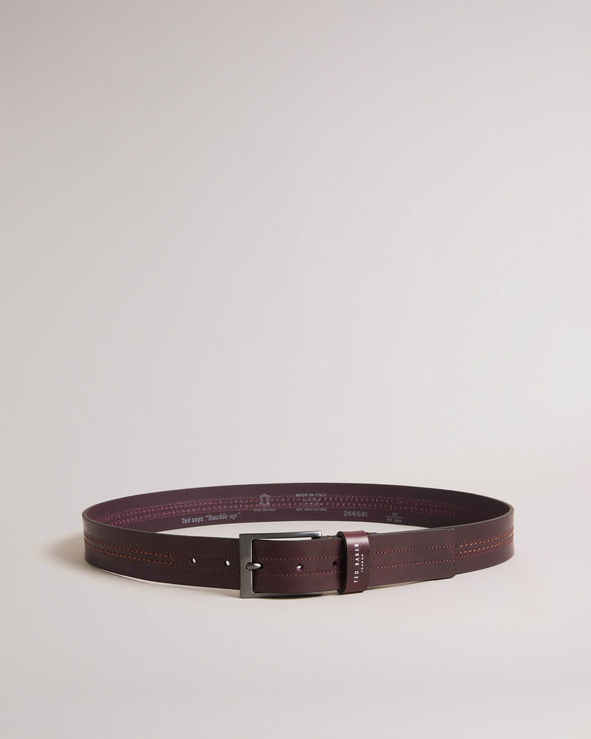 Crisic Stitch Detail Leather Belt Oxblood