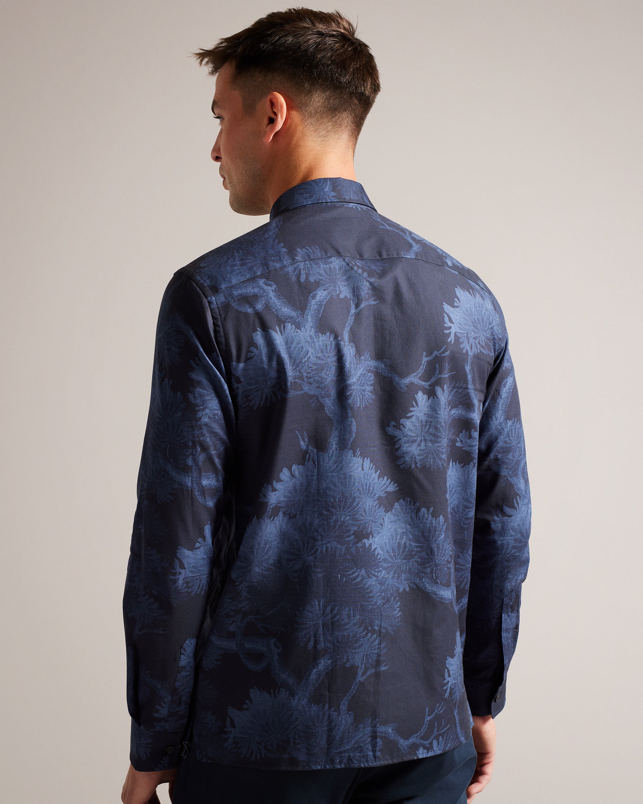 Goxhill Long Sleeve Leaf Print Shirt Dk-Blue