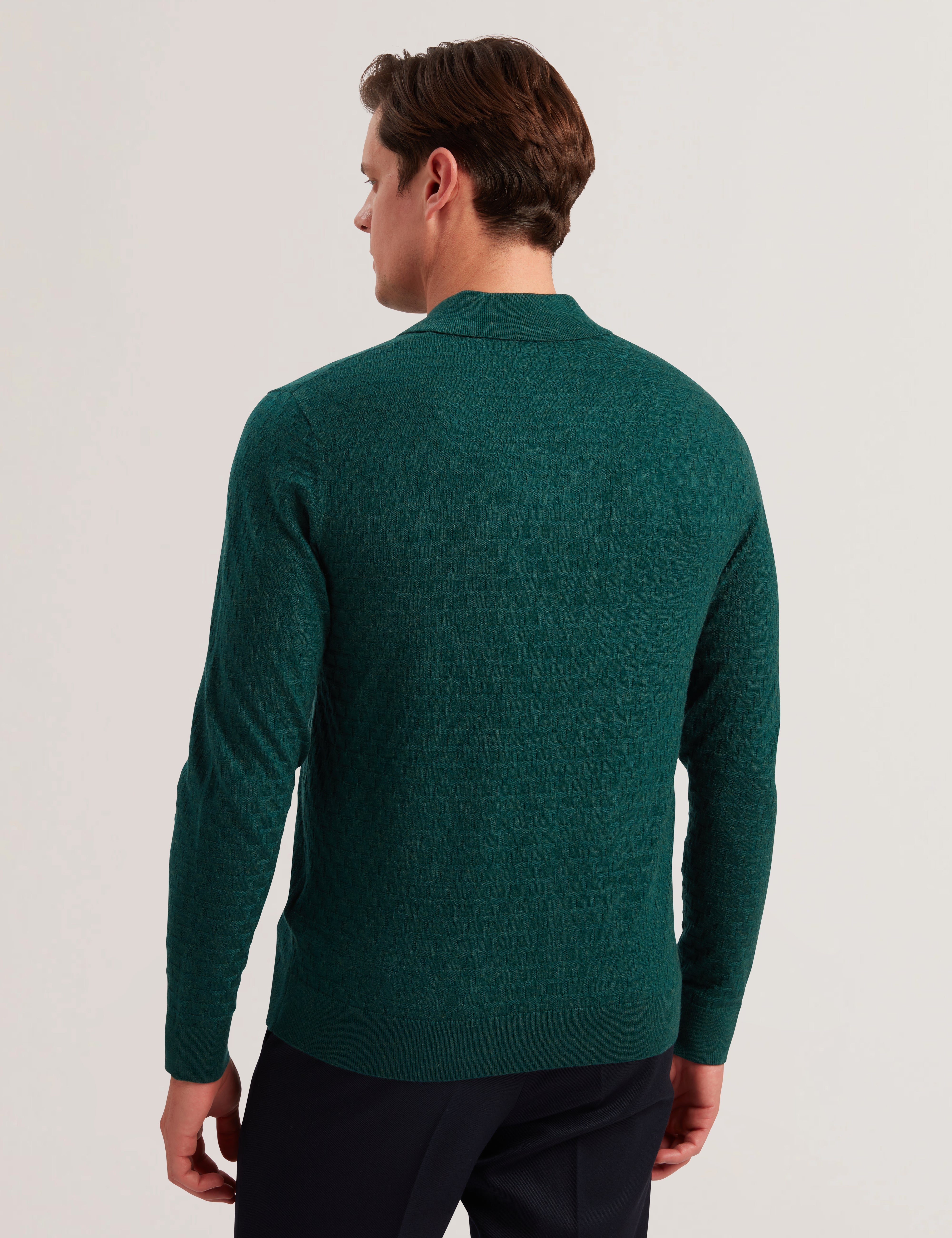 Morar Long Sleeve T Stitch Knitted Polo Dk-Green