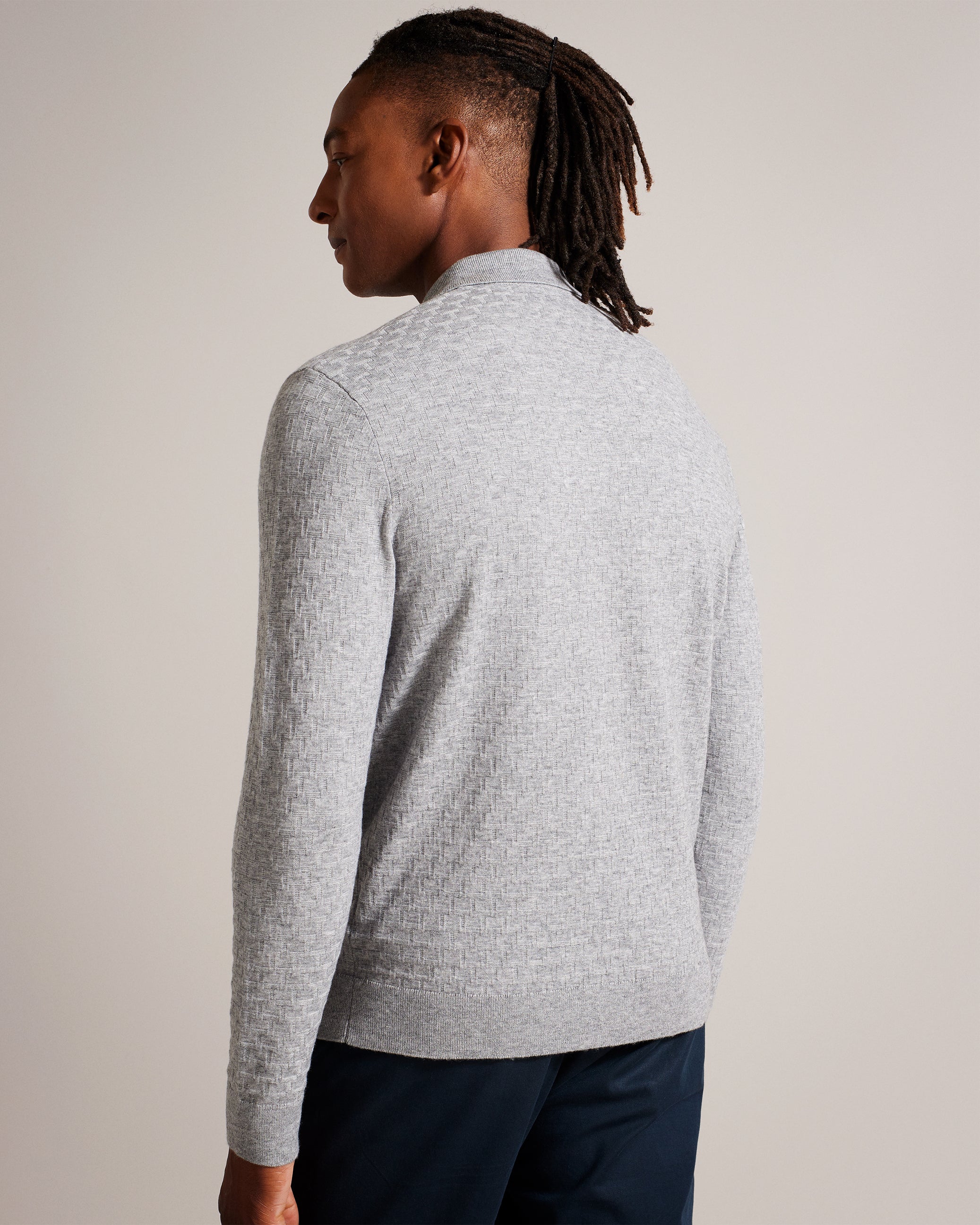 Morar Long Sleeve T Stitch Knitted Polo Grey