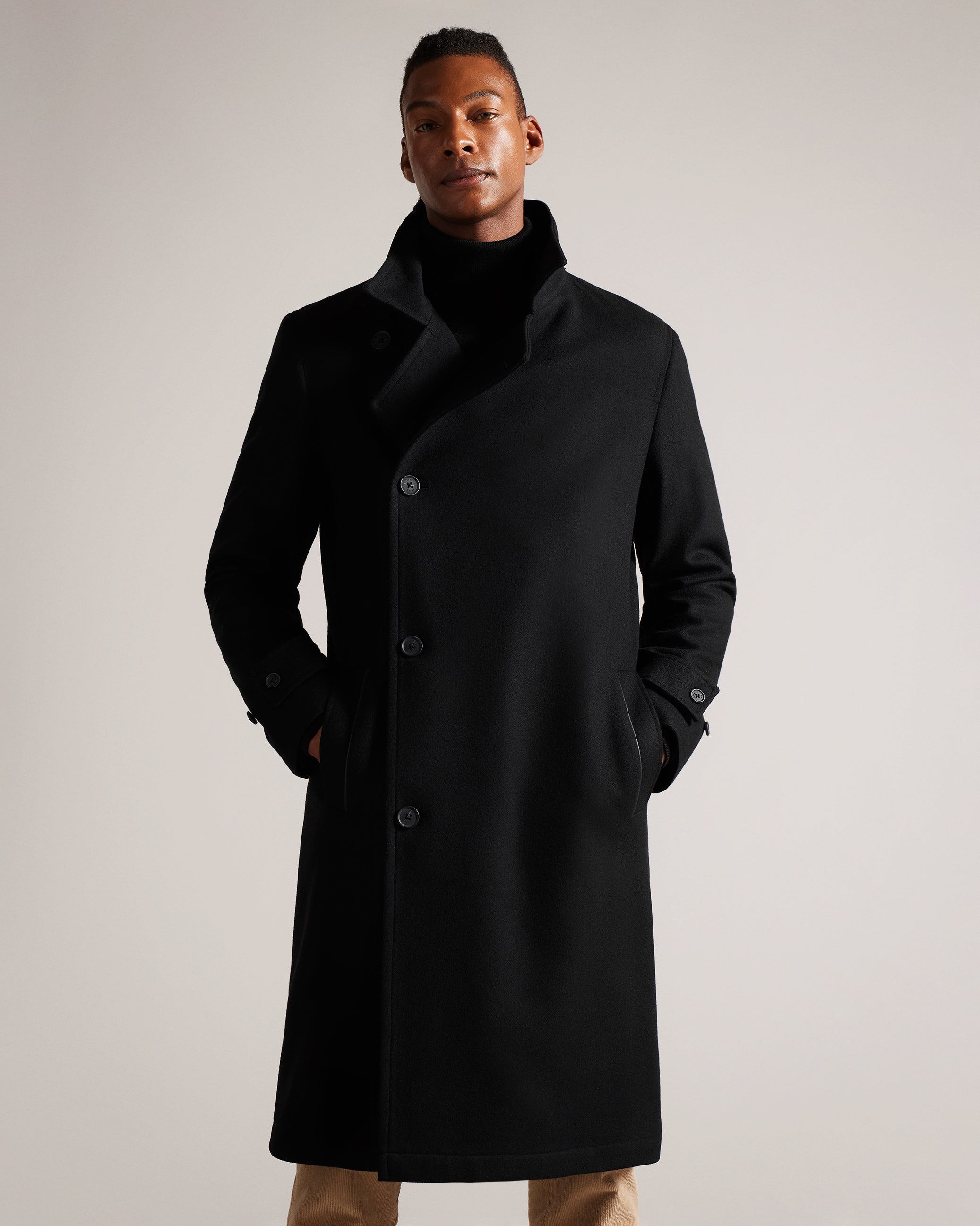 Radford Longline Wool Funnel Neck Wrap Coat Black