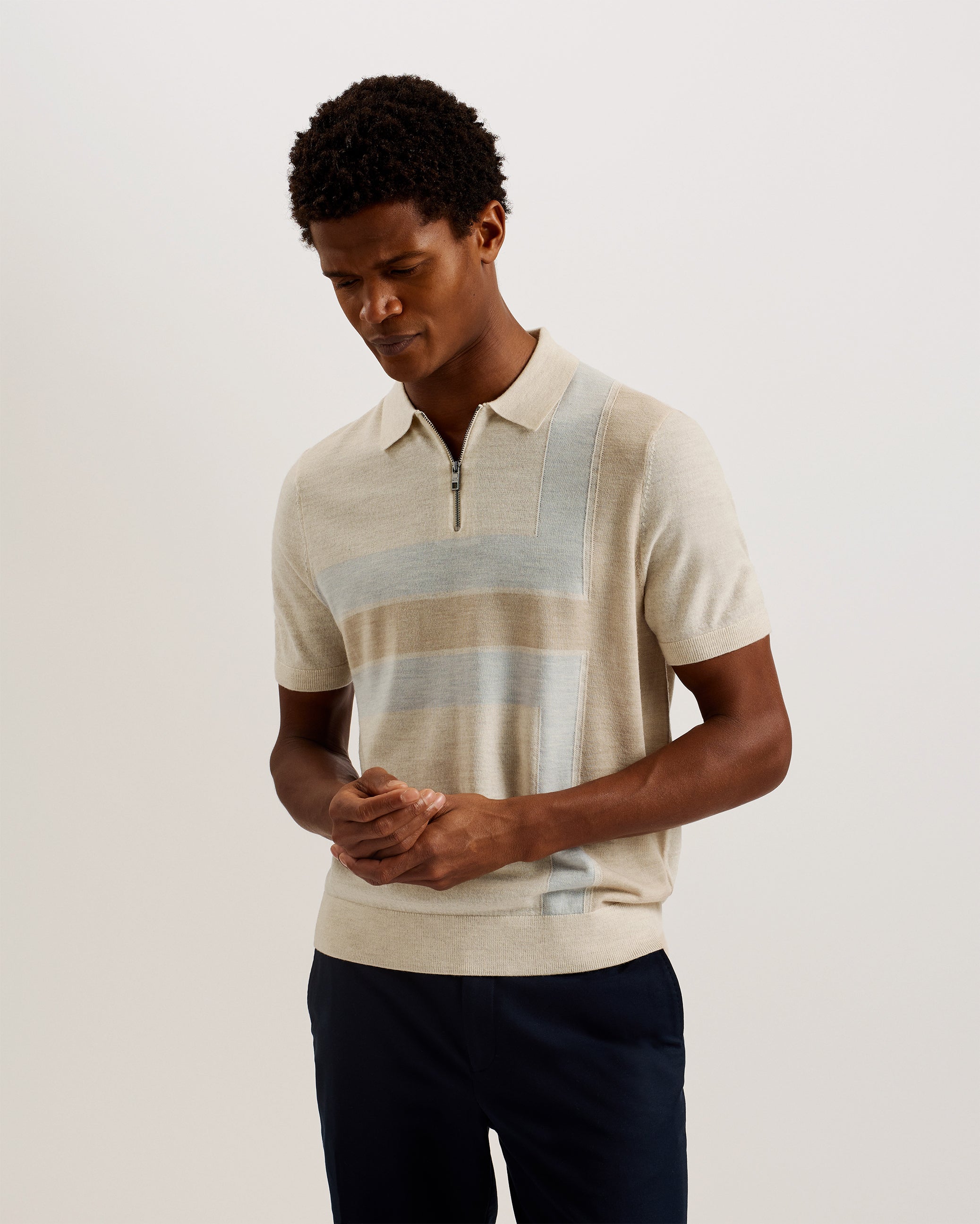 Ambler Short Sleeve T Colour Block Polo Taupe