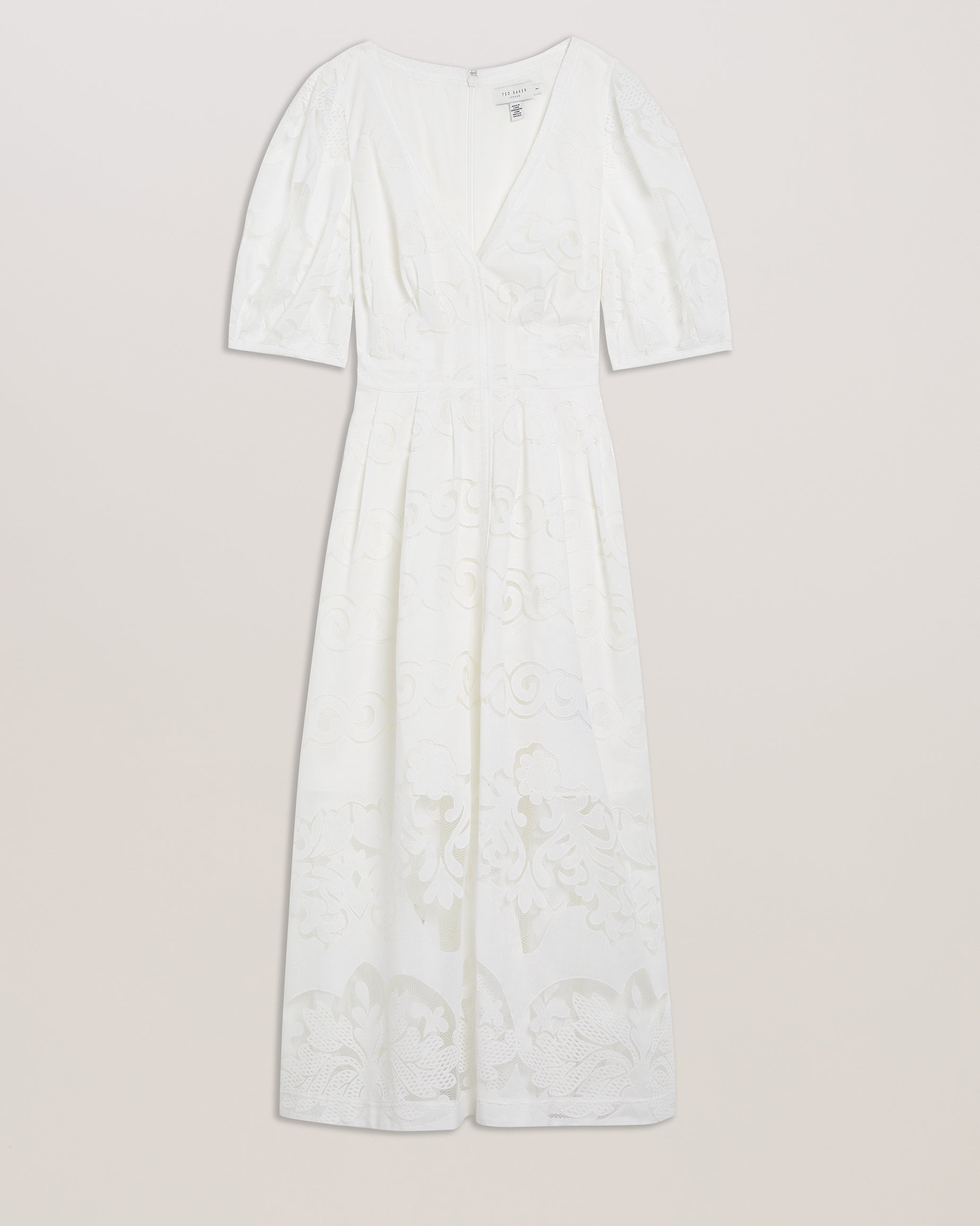 Agnel Lace Puff Sleeve Midi Dress White