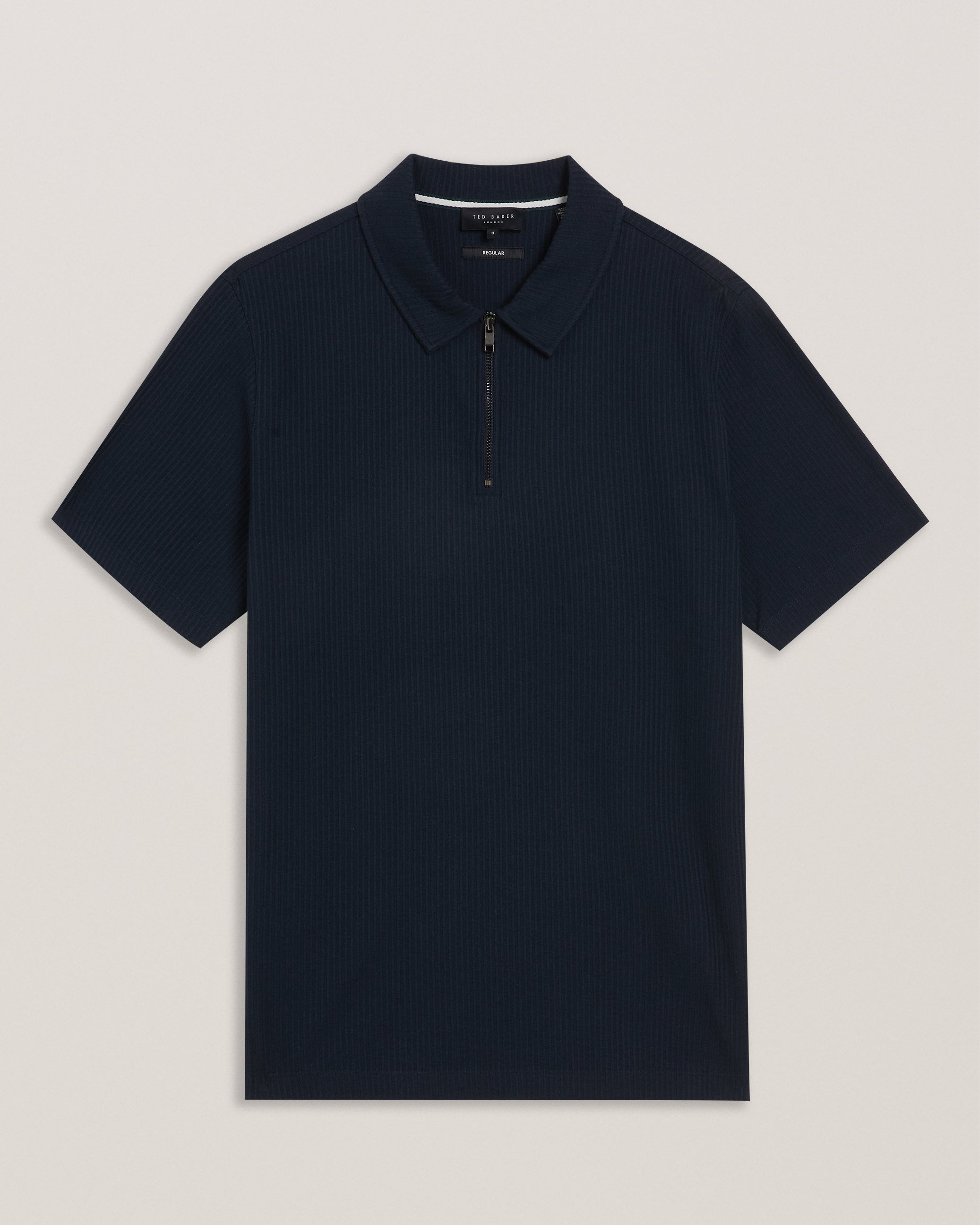 Zarkes Short Sleeve Ribbed Zip Polo Shirt Navy