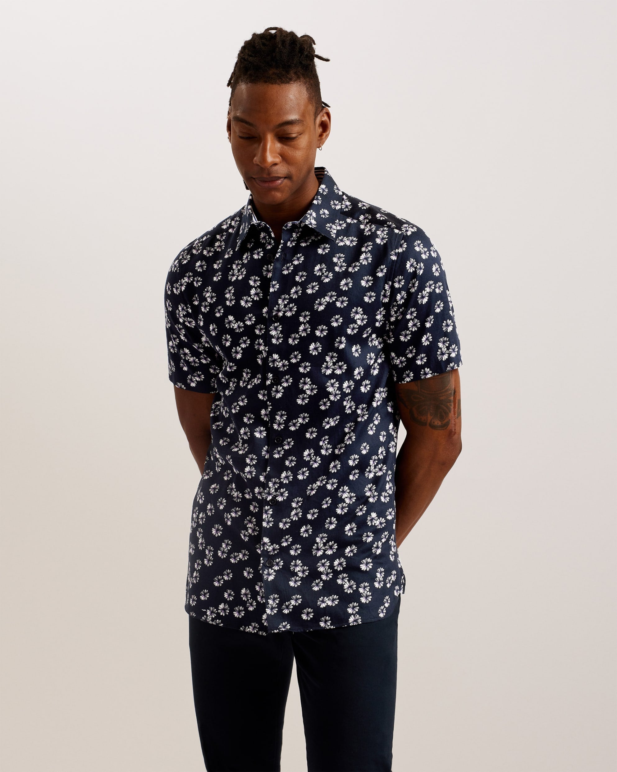 Buy Alfanso Slim Fit Floral Short Sleeve Shirt Navy For Men Ted