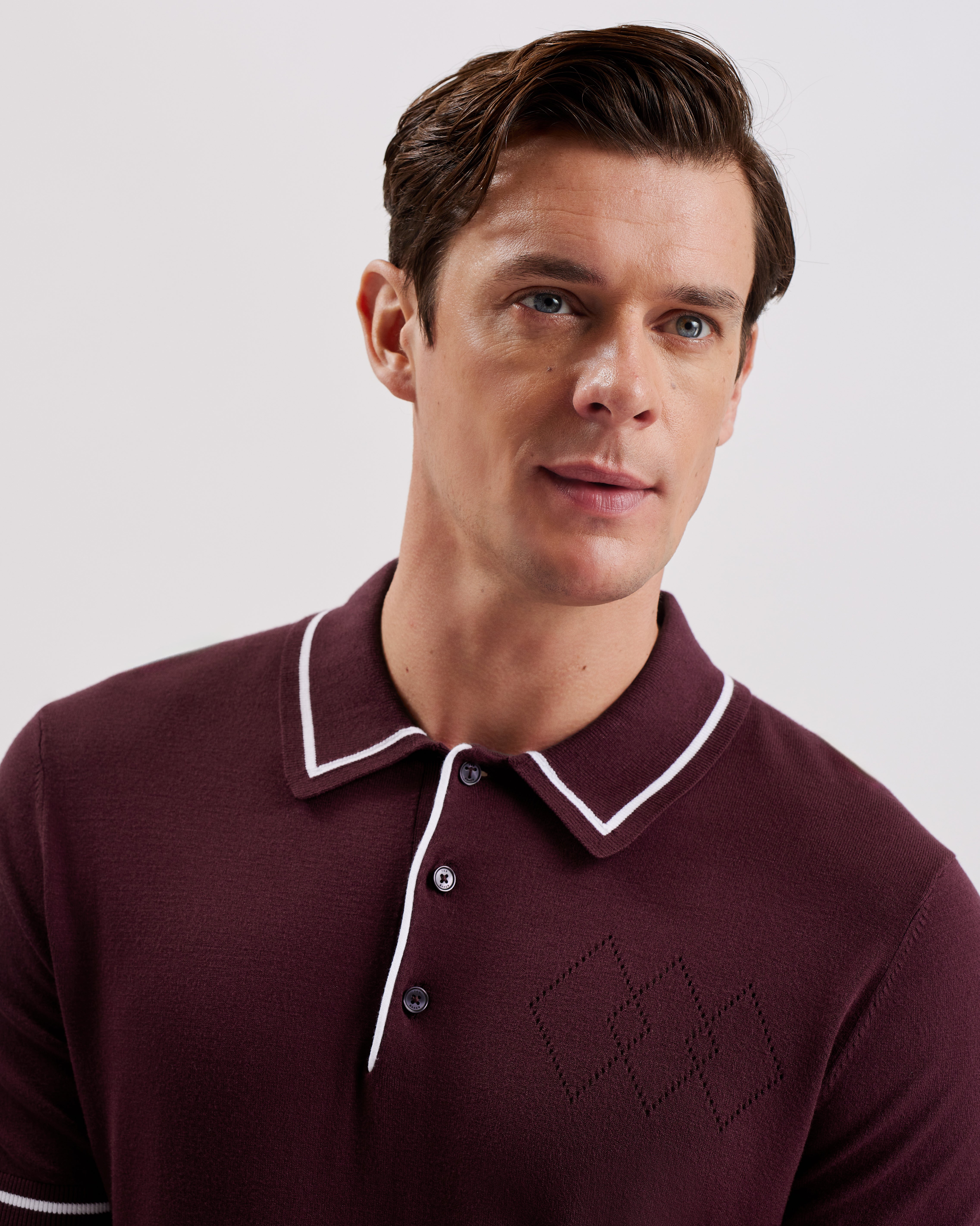 Dunow Short Sleeve Pointelle Diamond Polo Maroon