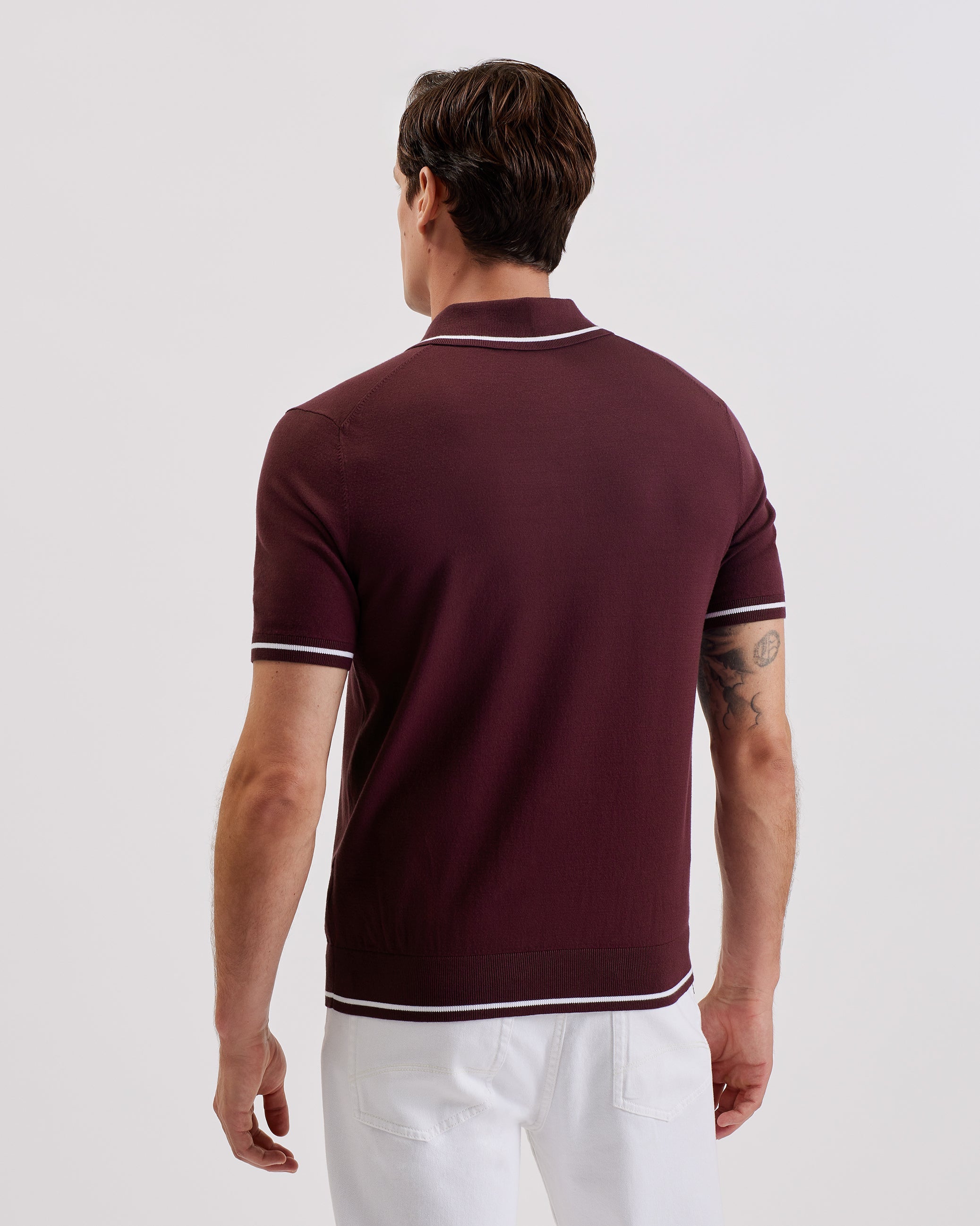 Dunow Short Sleeve Pointelle Diamond Polo Maroon