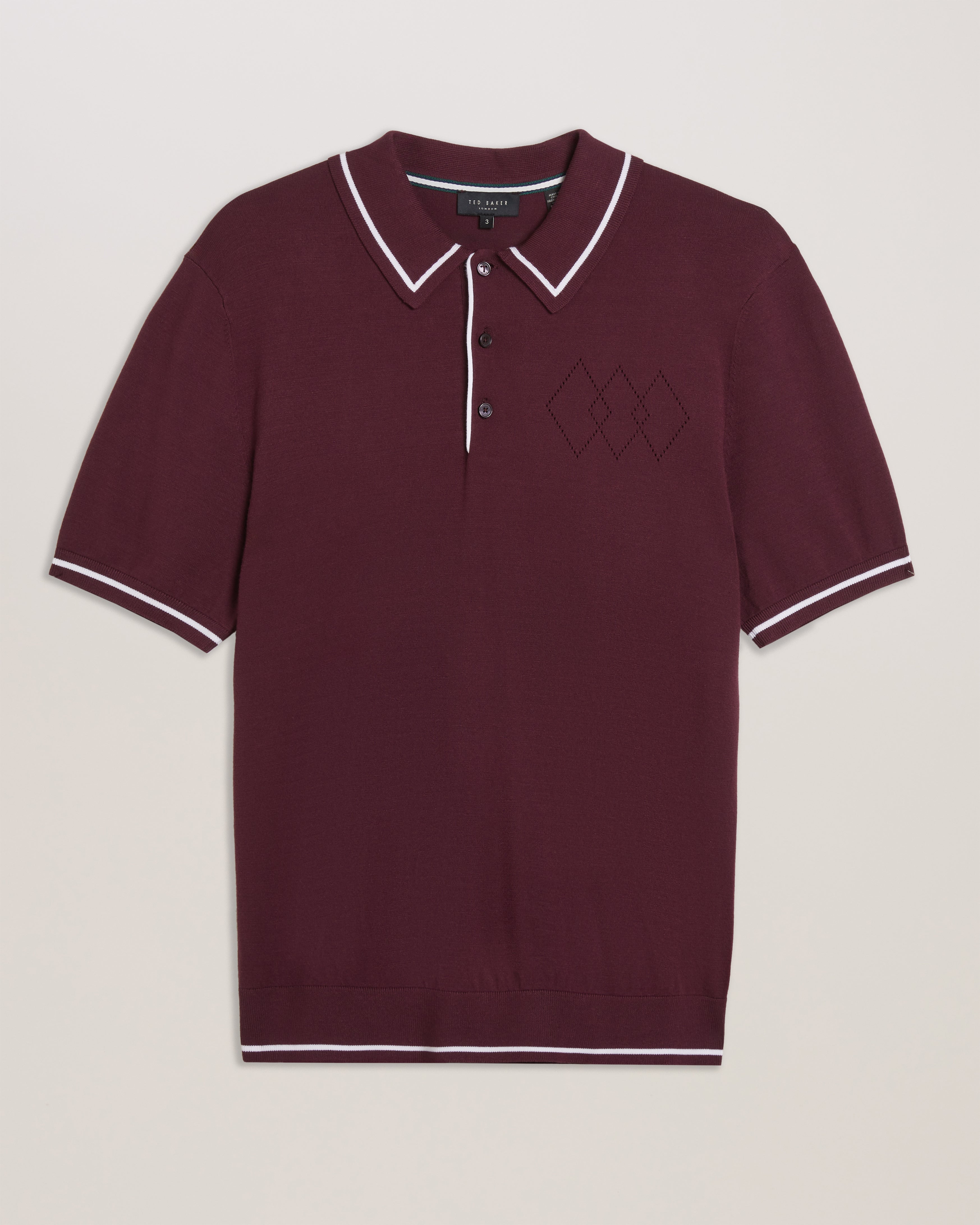 Dunow Short Sleeve Pointelle Diamond Polo Maroon