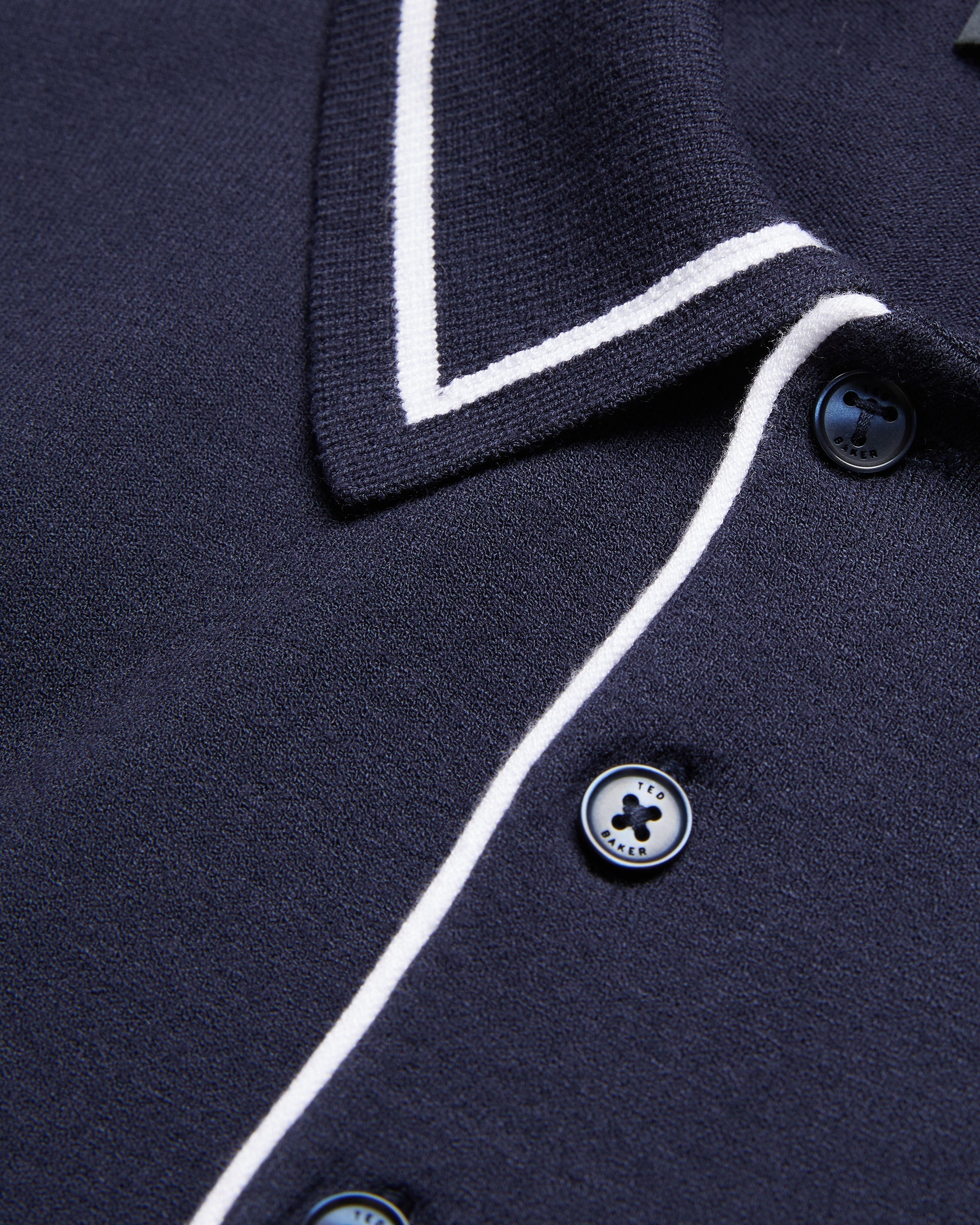 Dunow Short Sleeve Pointelle Diamond Polo Navy