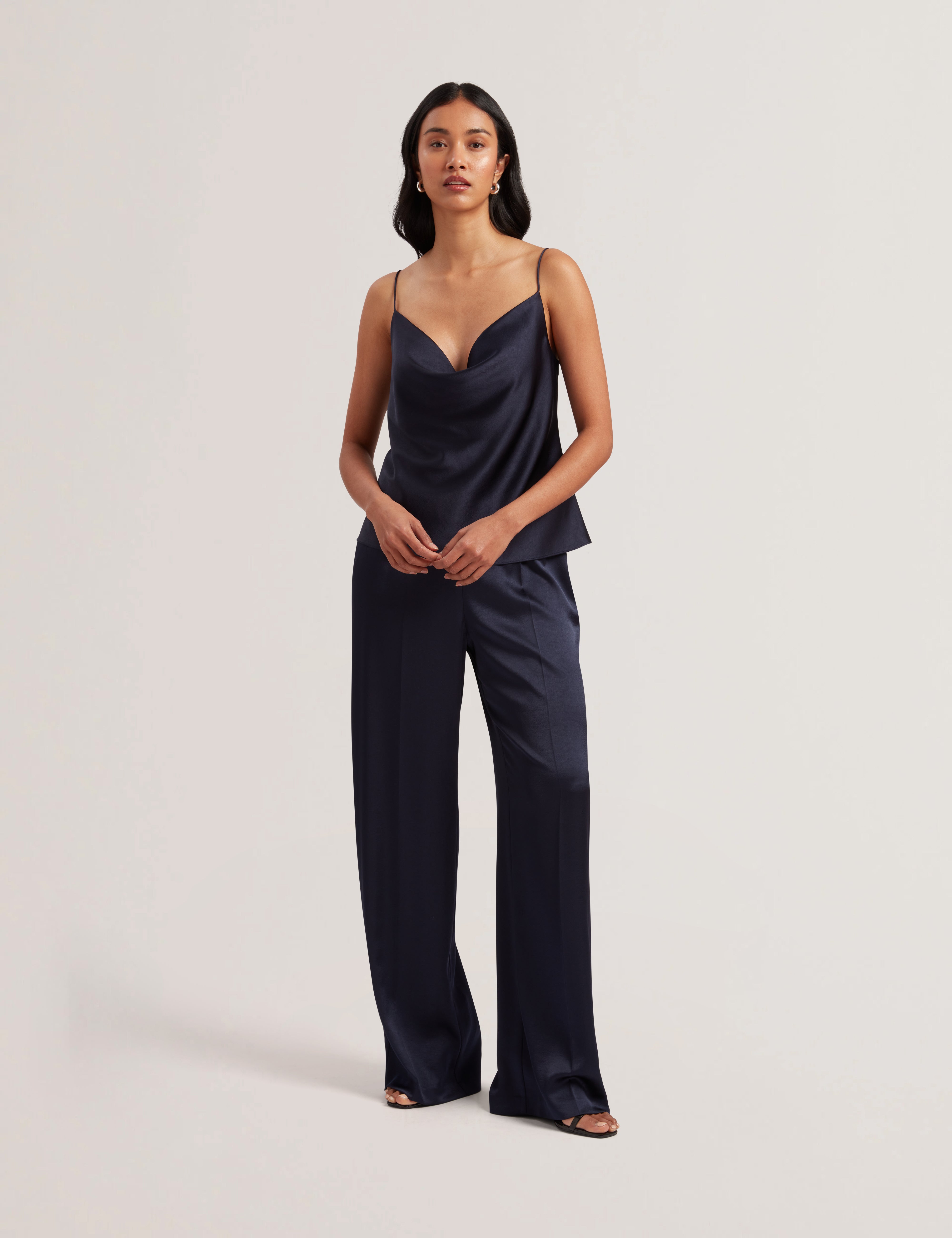 Kiti Satin Cowl Neck Cami Top Navy
