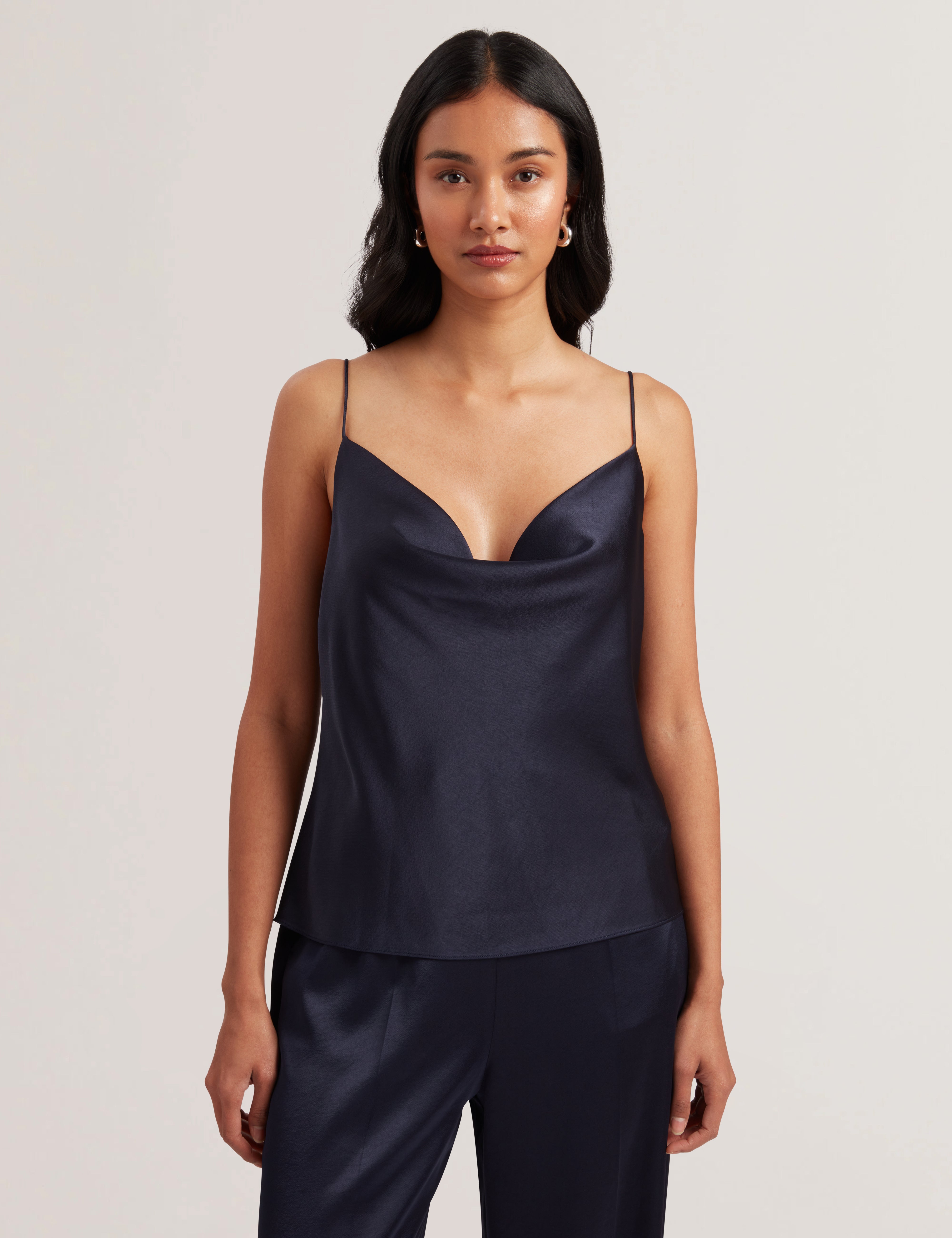 Kiti Satin Cowl Neck Cami Top Navy
