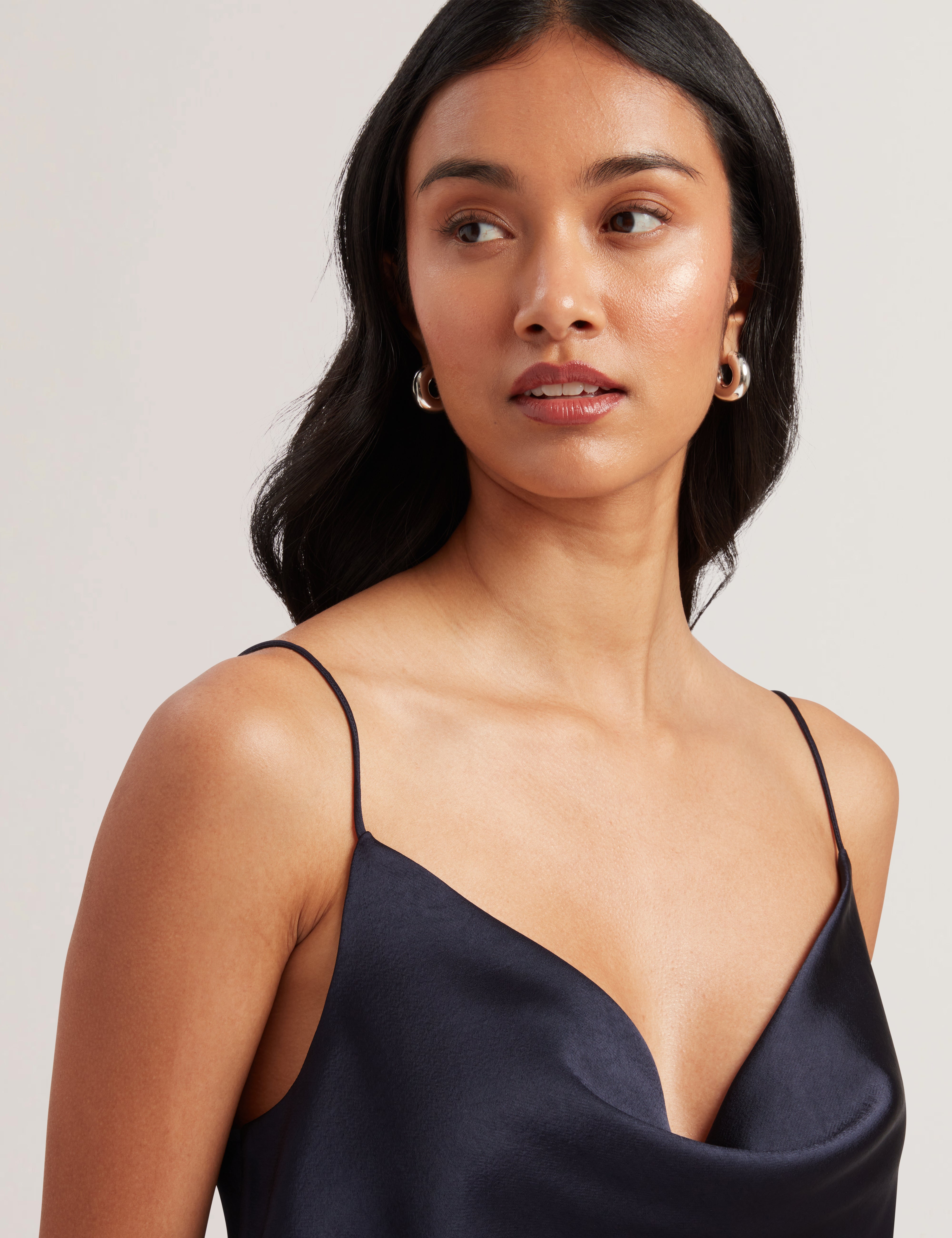 Kiti Satin Cowl Neck Cami Top Navy