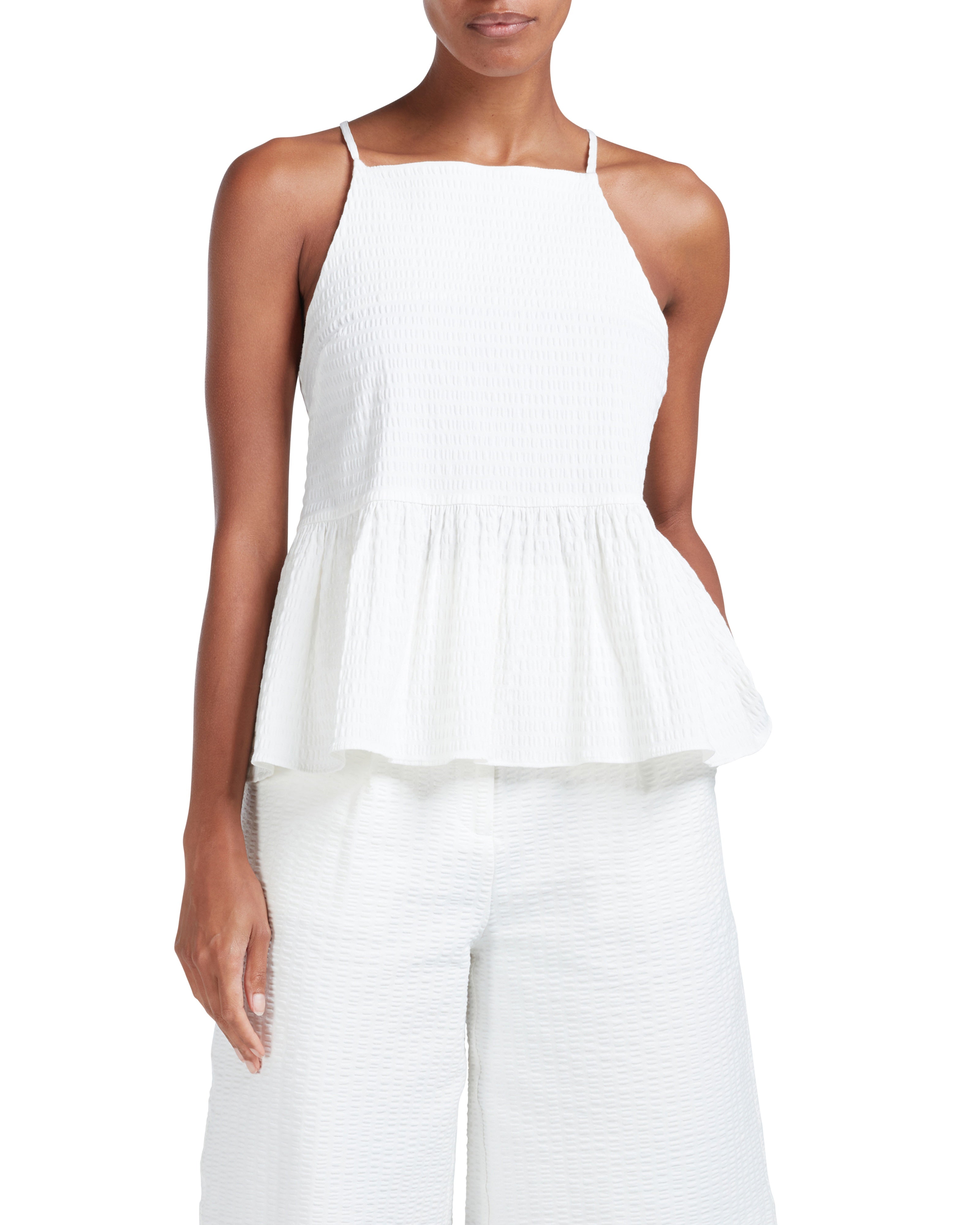 Charush Seersucker Tailored Wide Leg Shorts White