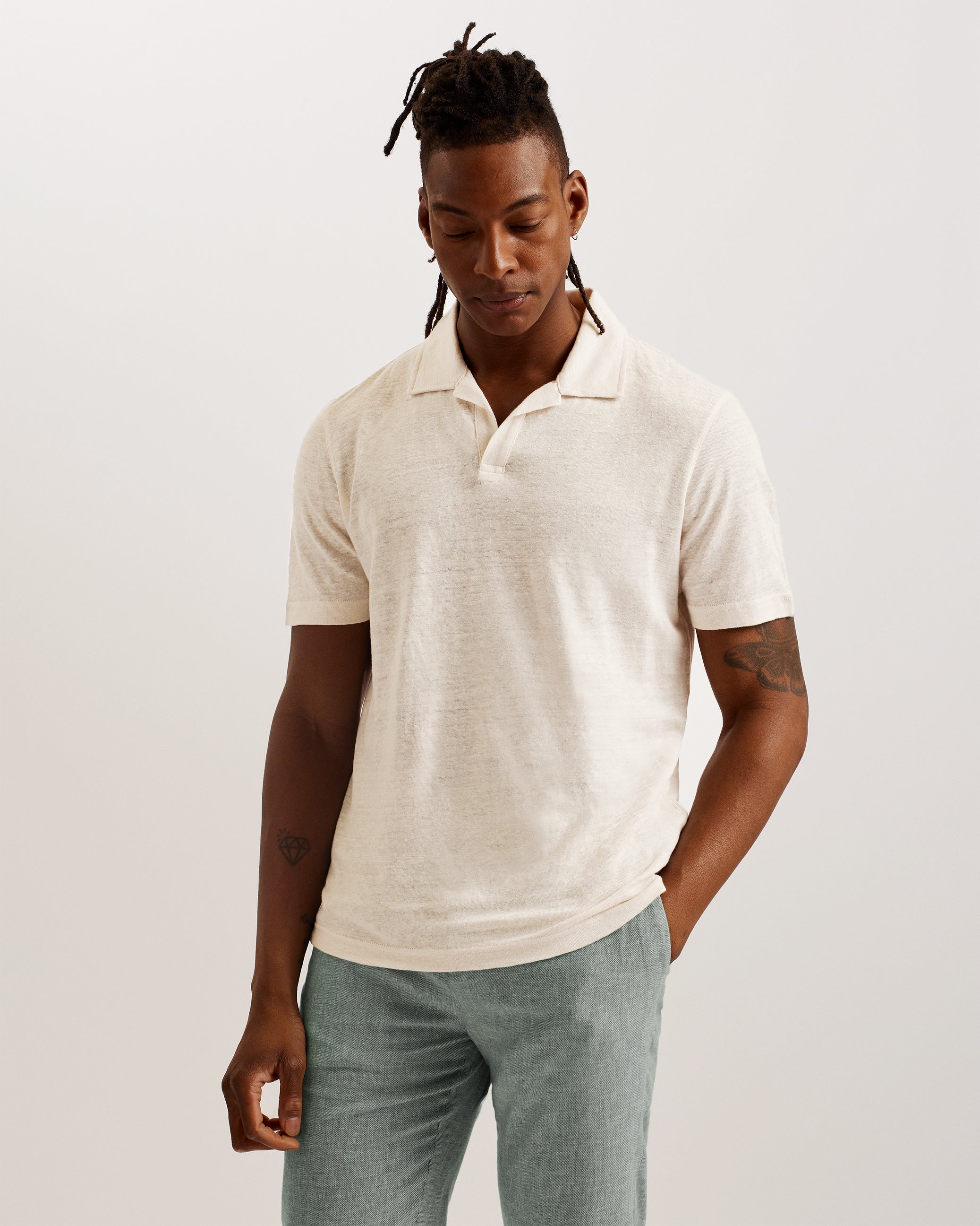 Flinpo Short Sleeve Regular Linen Polo Stone