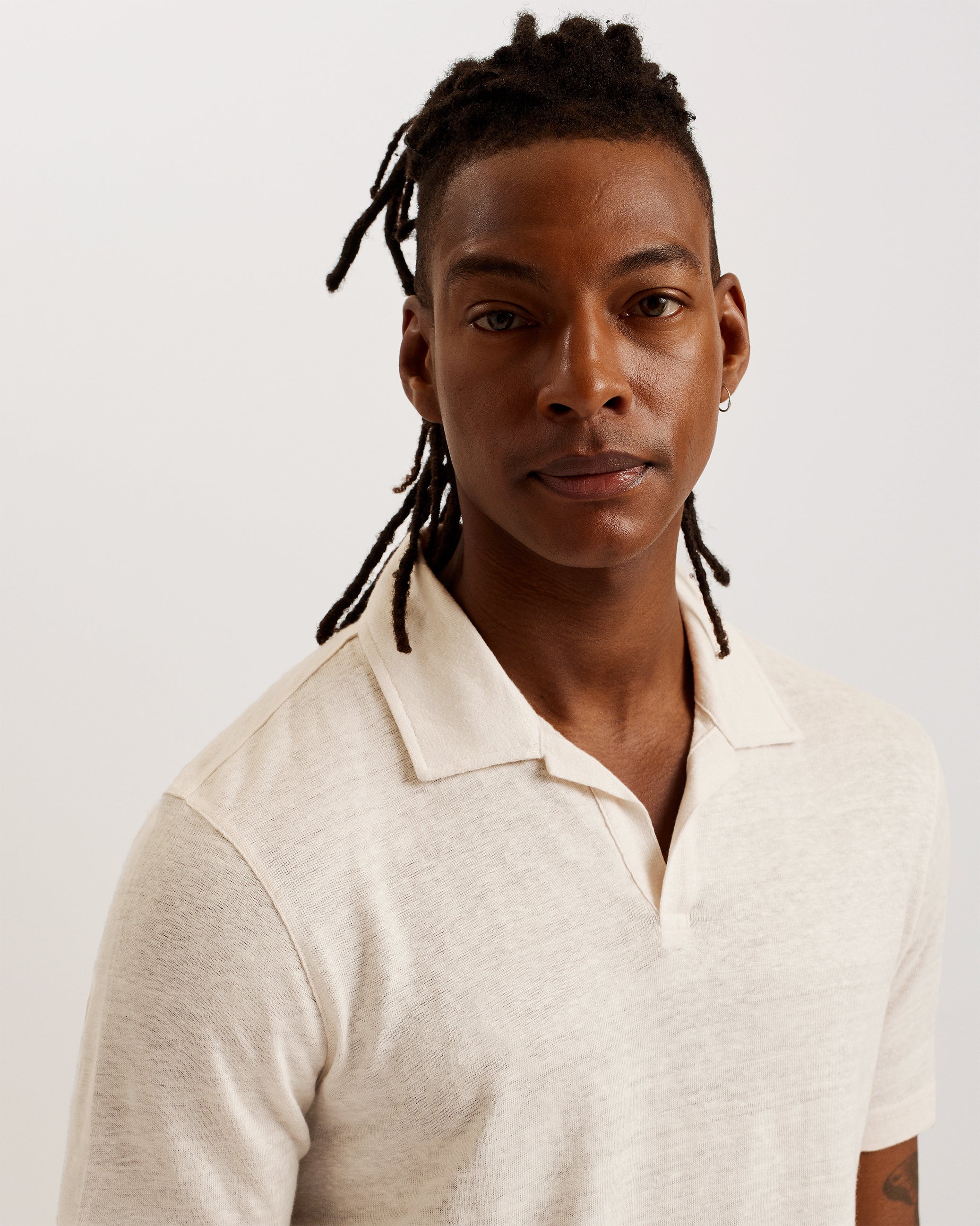 Flinpo Short Sleeve Regular Linen Polo Stone