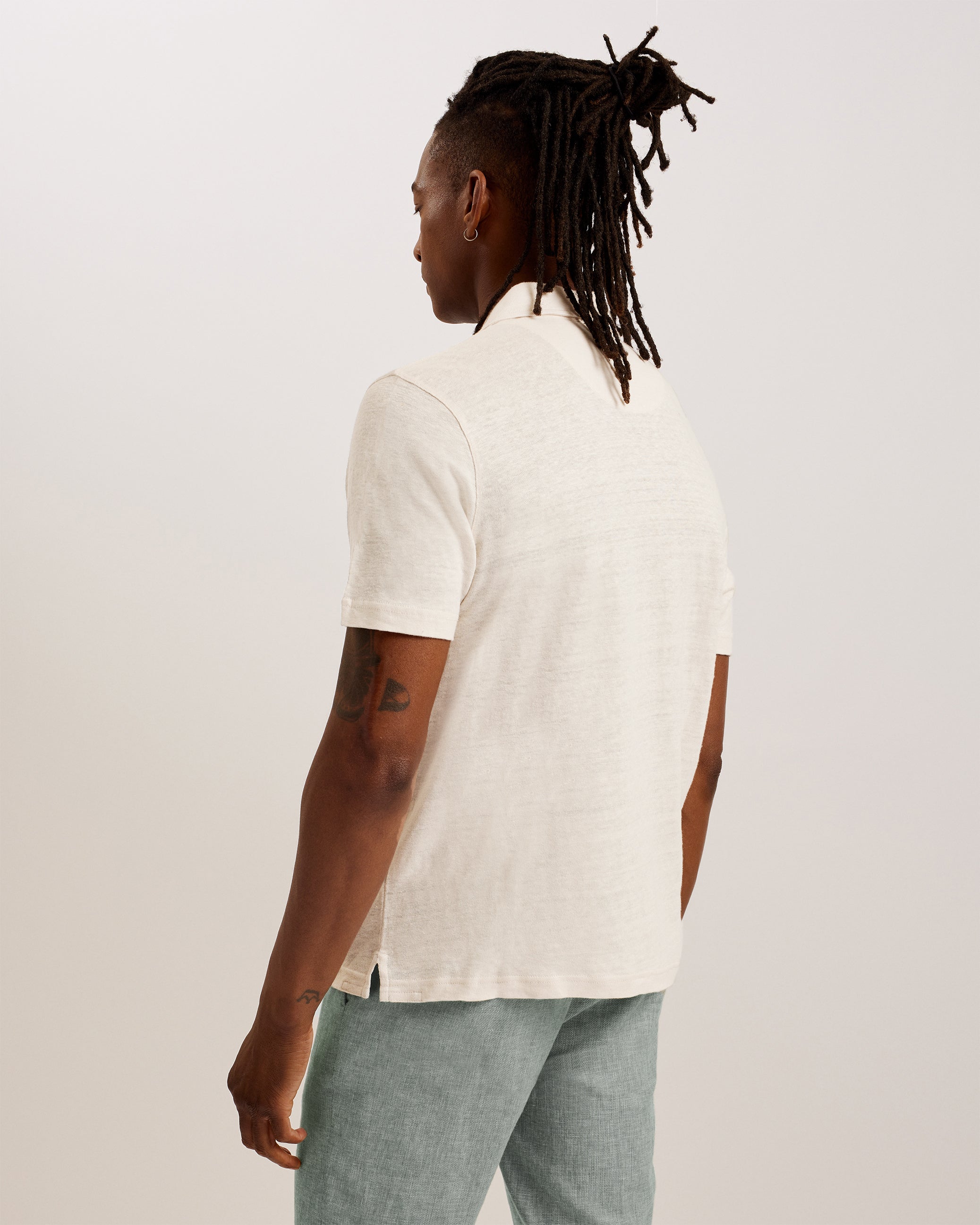 Flinpo Short Sleeve Regular Linen Polo Stone