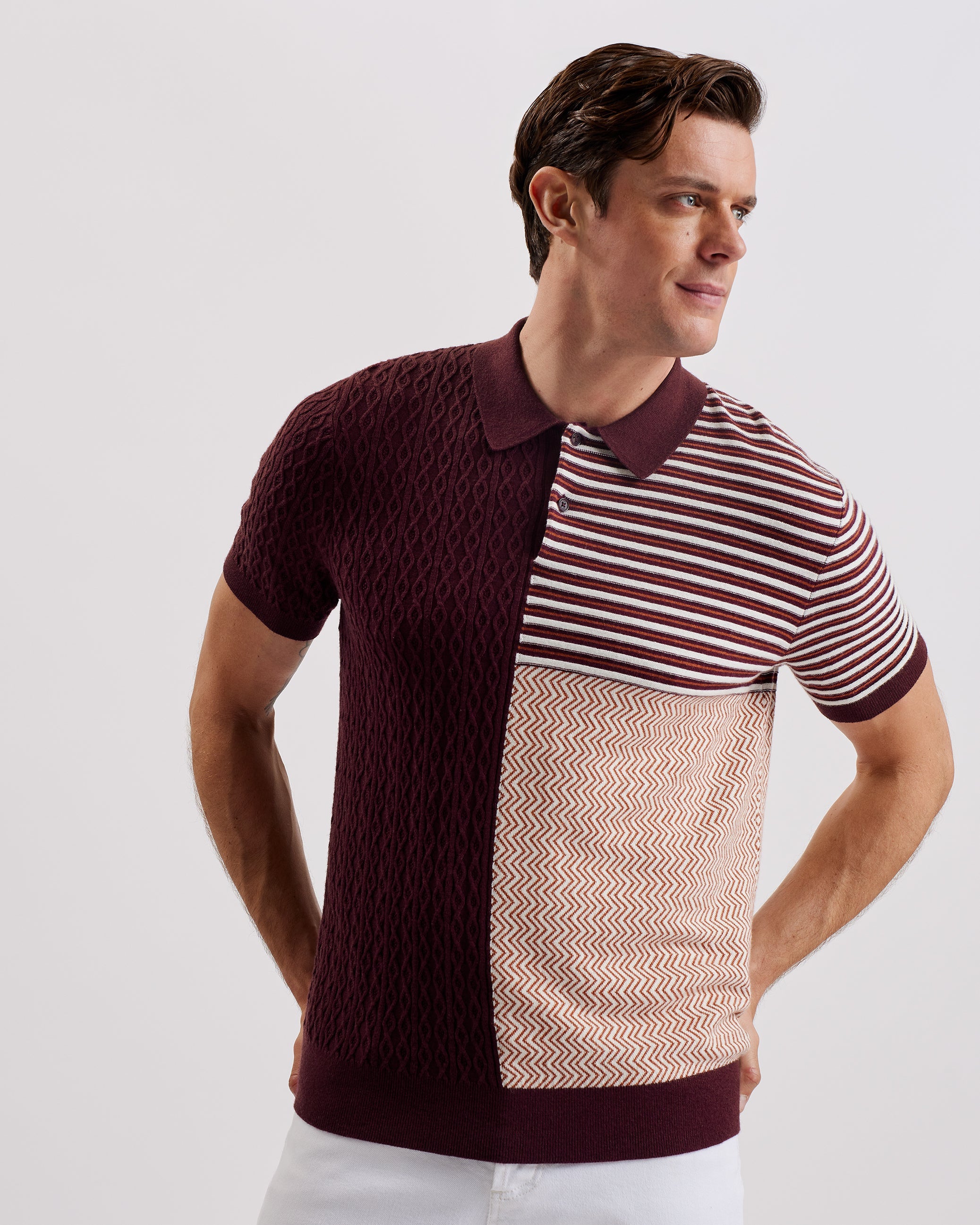 Minsta Short Sleeve Regular Multi Stitch Button Polo Maroon
