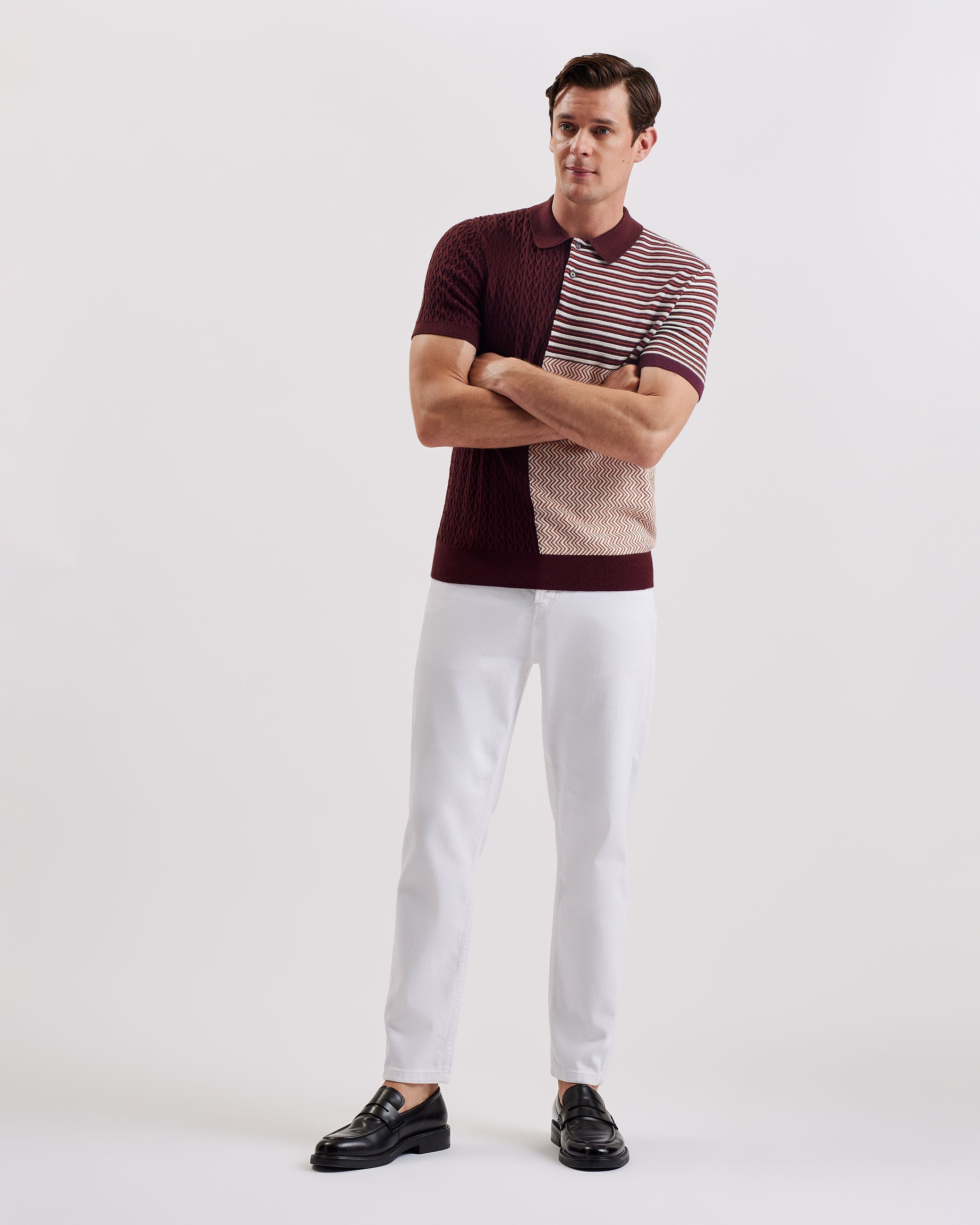 Minsta Short Sleeve Regular Multi Stitch Button Polo Maroon