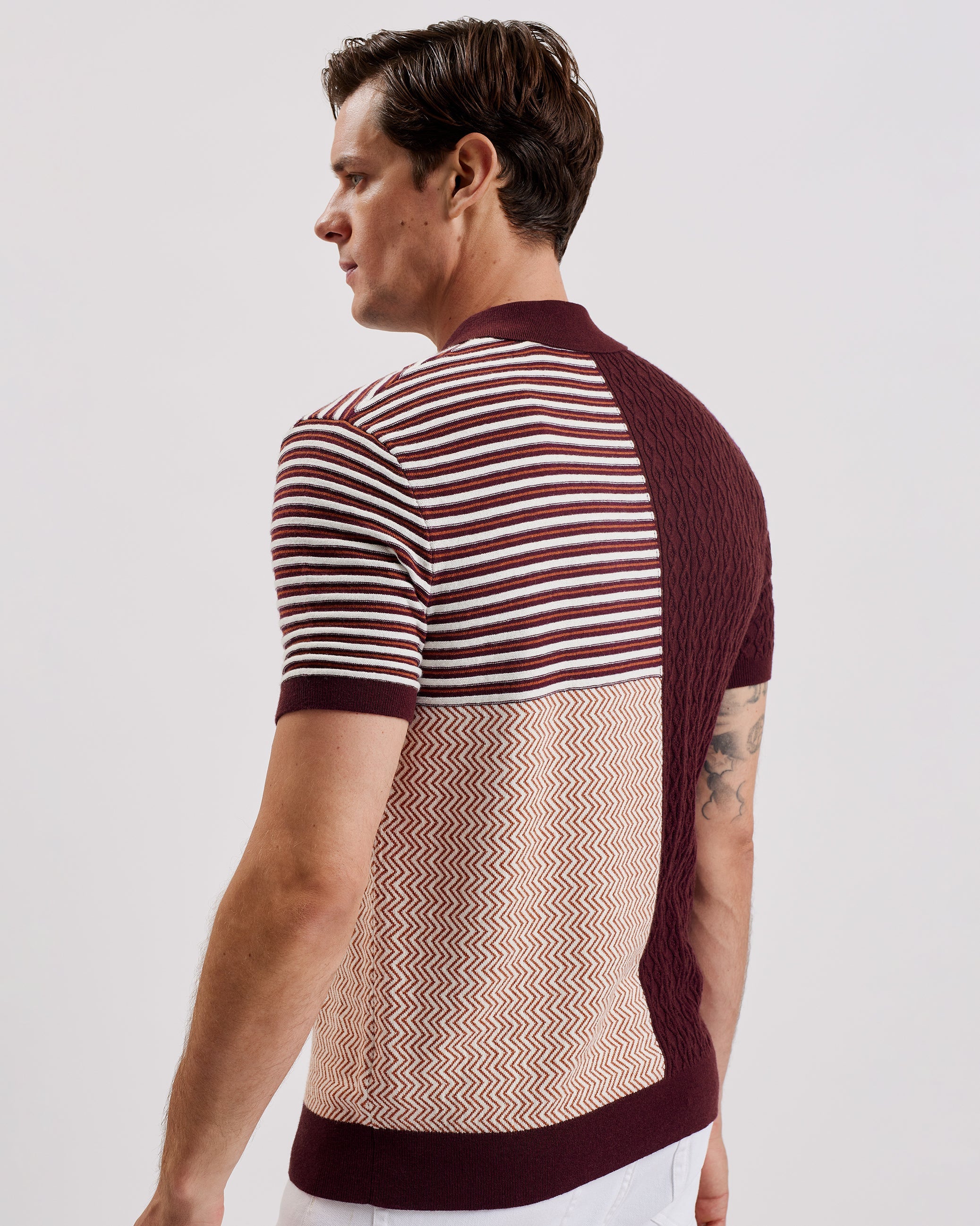 Minsta Short Sleeve Regular Multi Stitch Button Polo Maroon