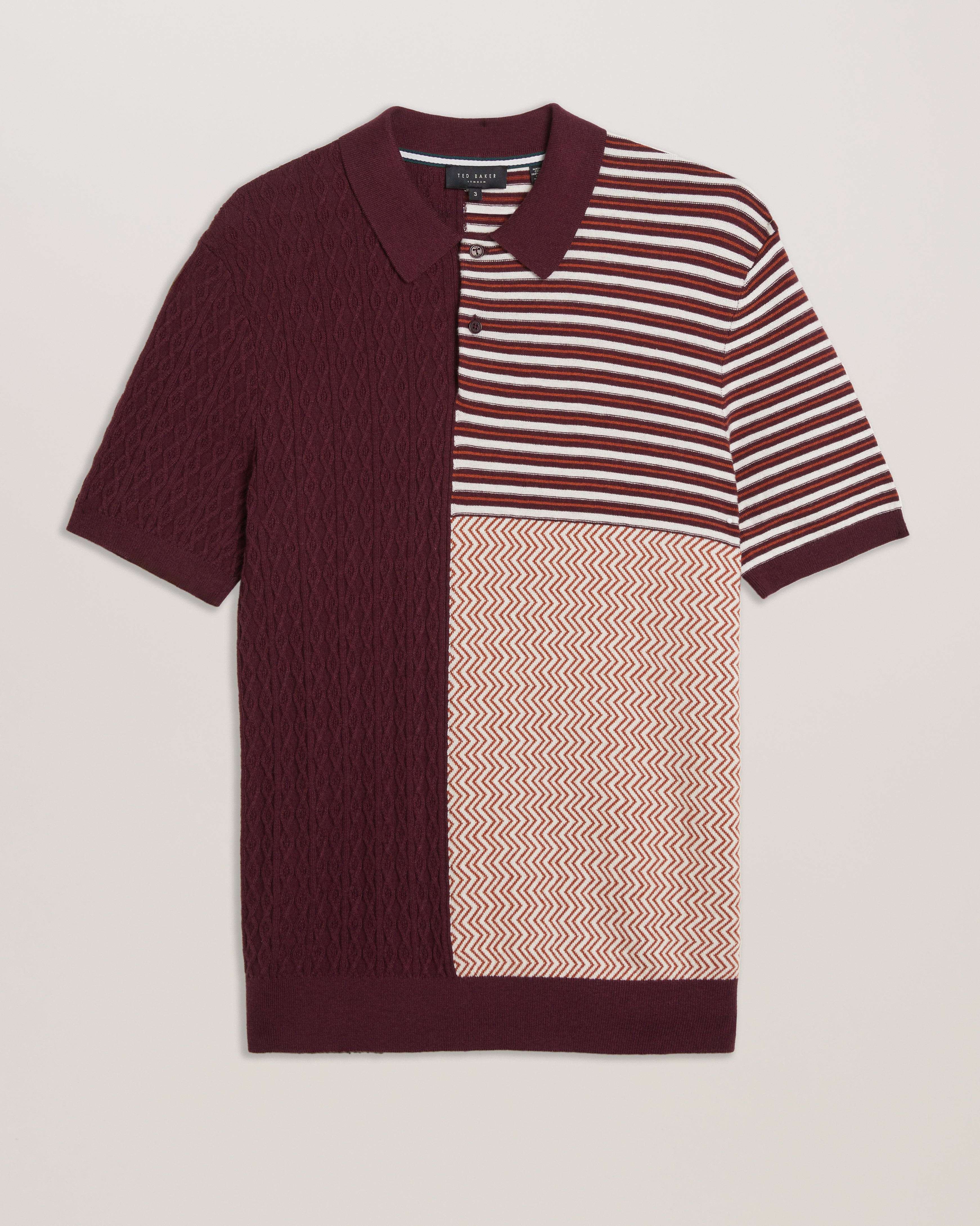 Minsta Short Sleeve Regular Multi Stitch Button Polo Maroon