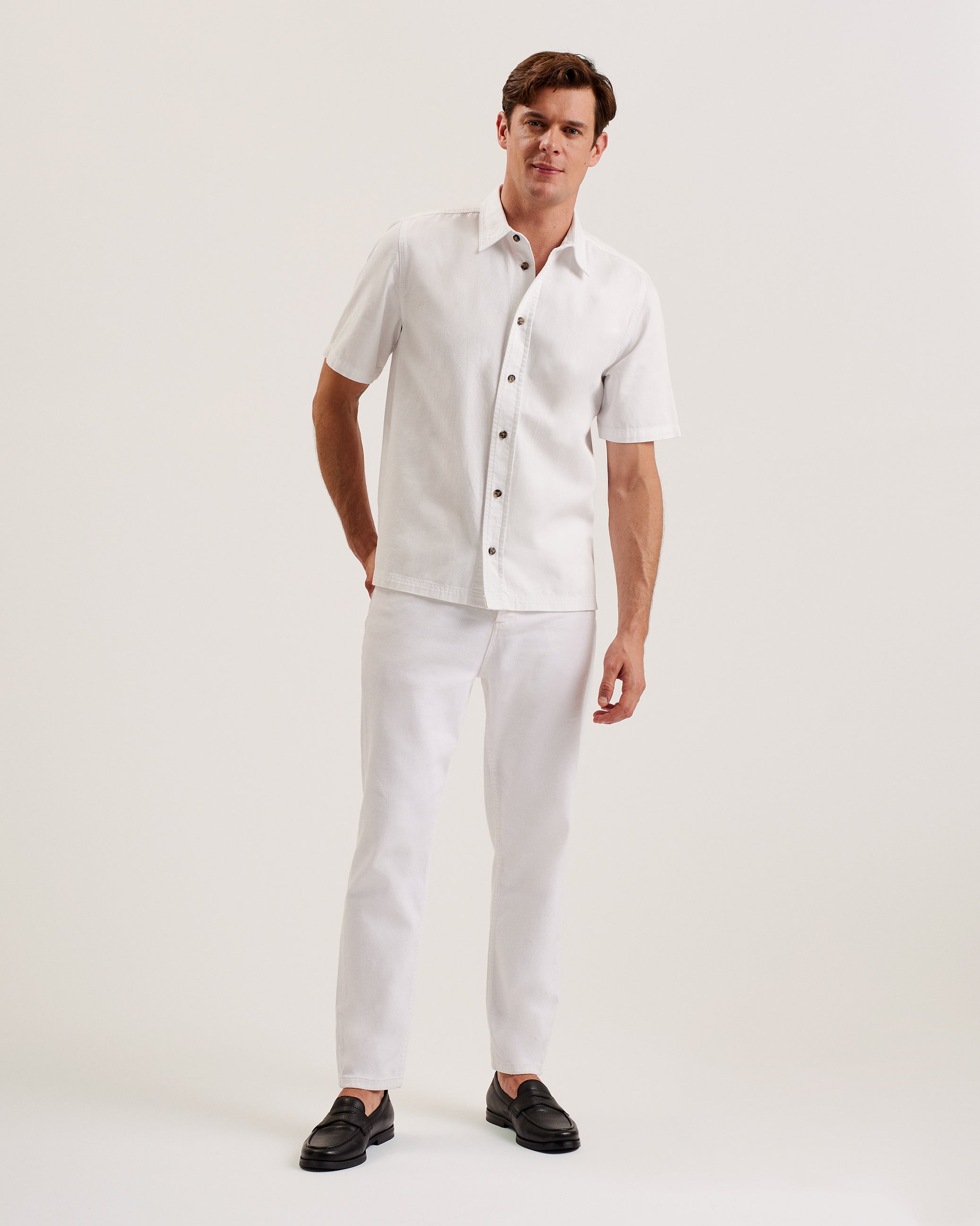 Veyles Short Sleeve Oversized Denim Shirt White
