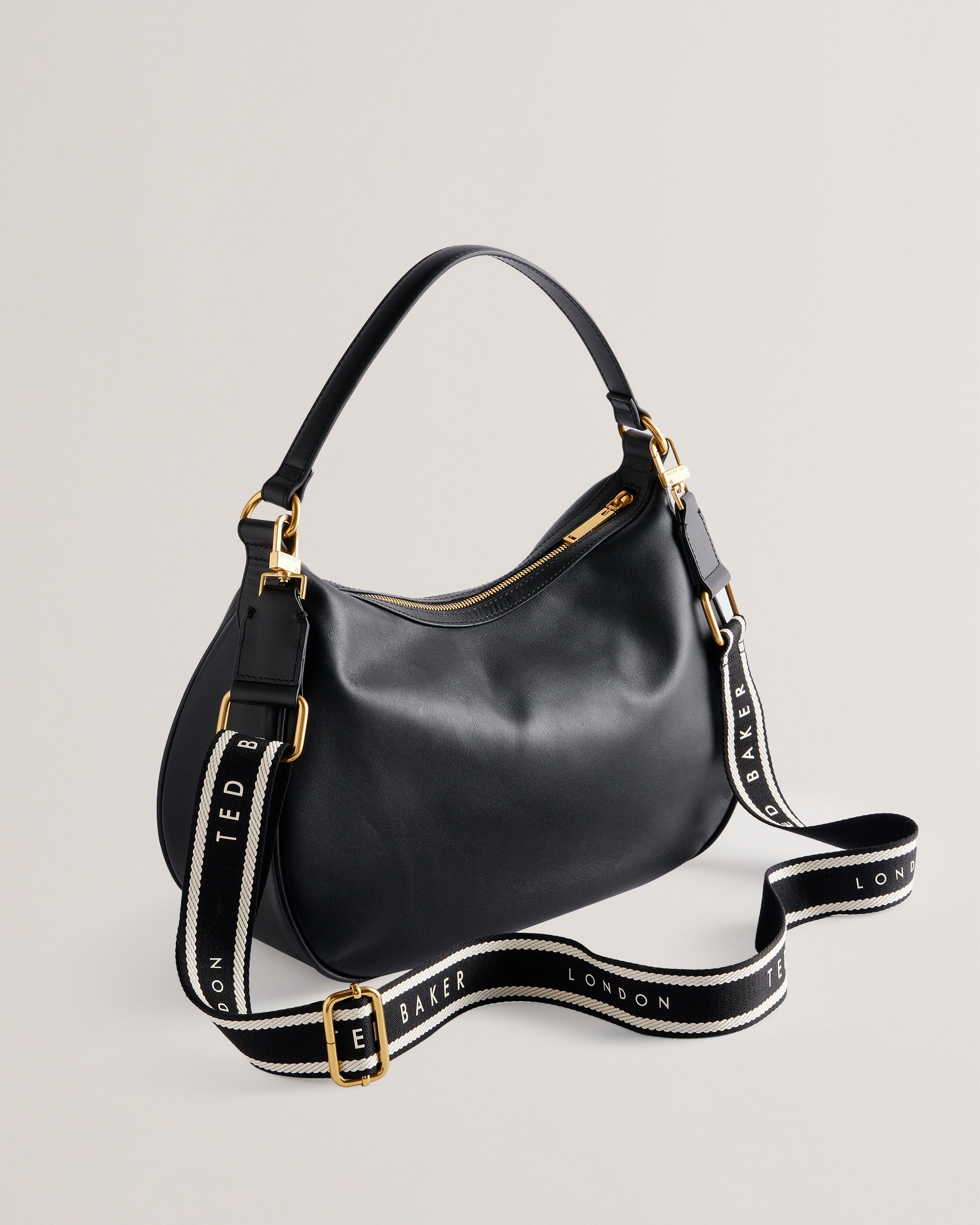 Esiah Webbing Slouchy Leather Hobo Bag Black