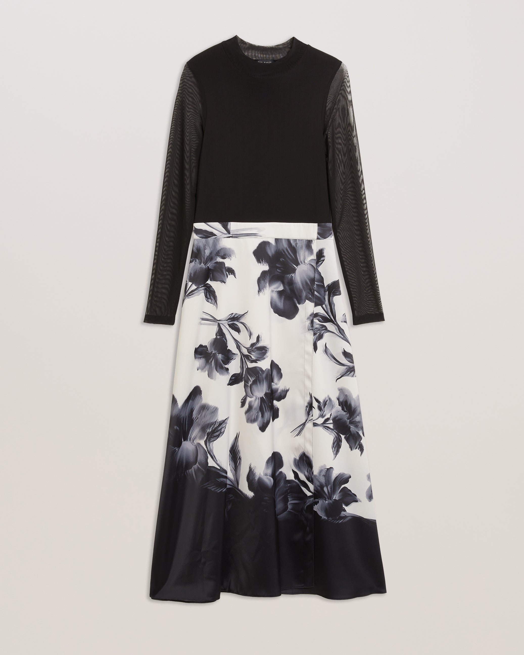 Selnaa Mesh Top Printed Skirt Midi Dress Black