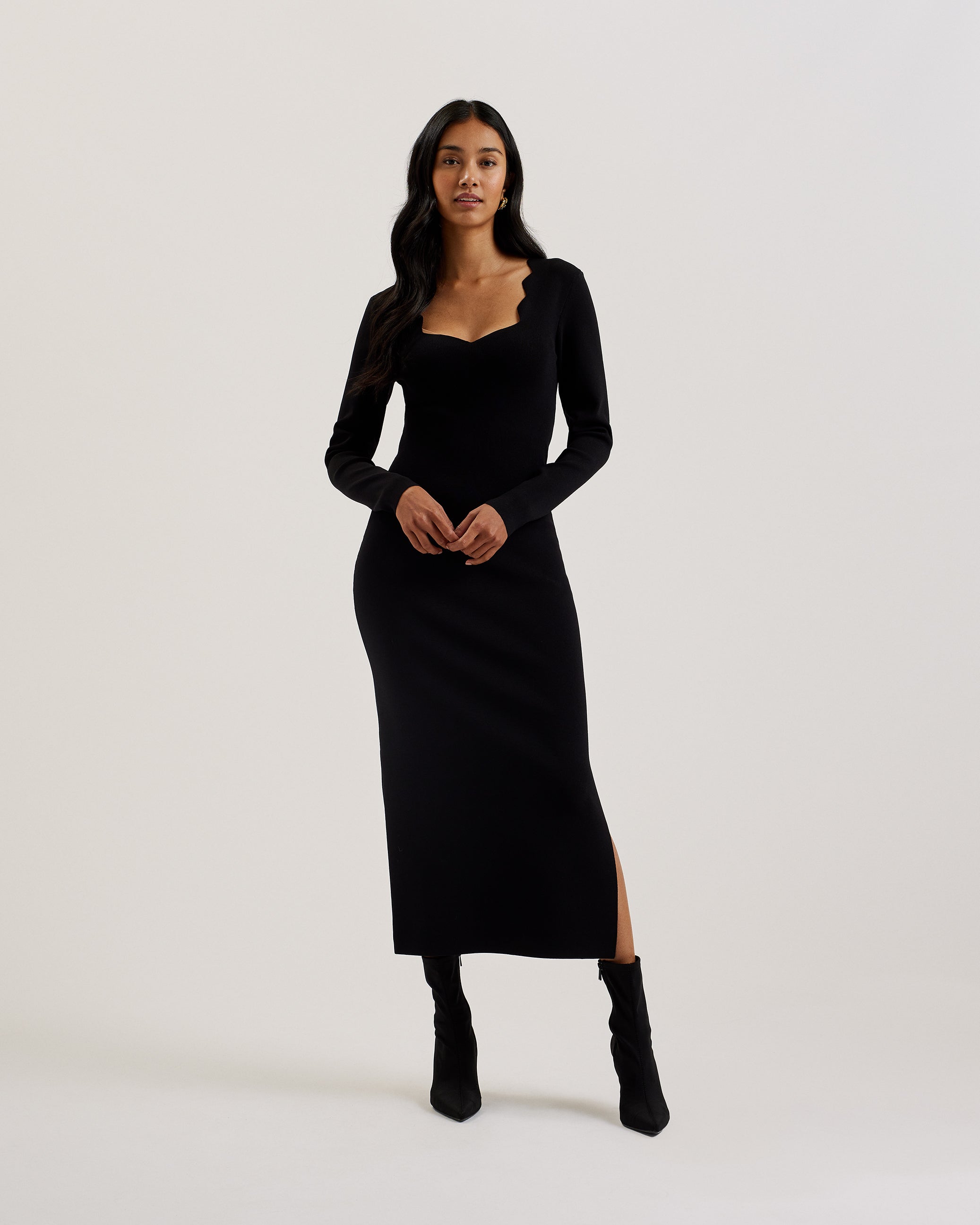 lounia fluted sleeve knitted bodycon midi dress Ted Baker Lounia Fluted-sleeved Bodycon Stretch-knit Midi Dress in Pink