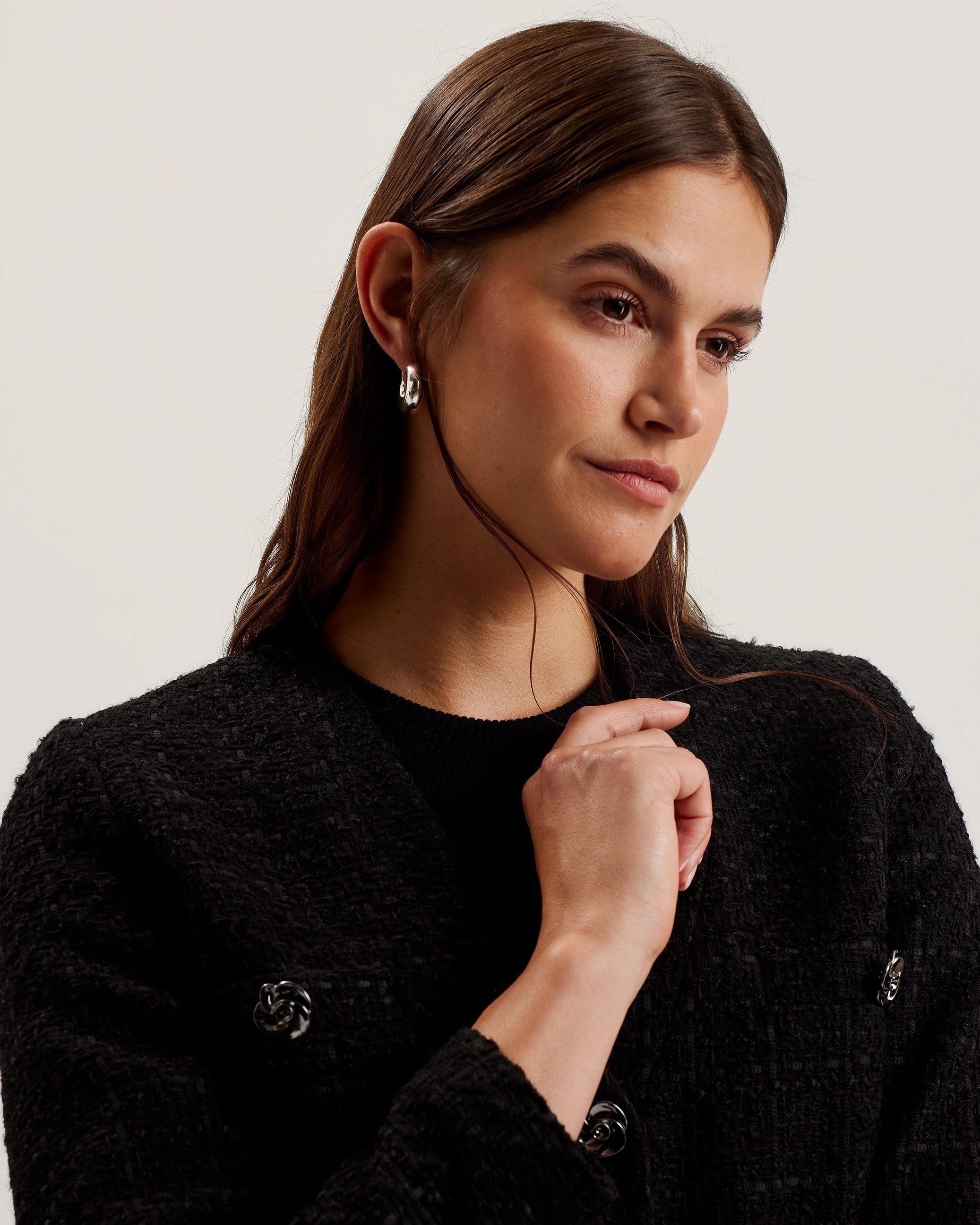 Koma Rose Button Cropped Boucle Tailored J Black