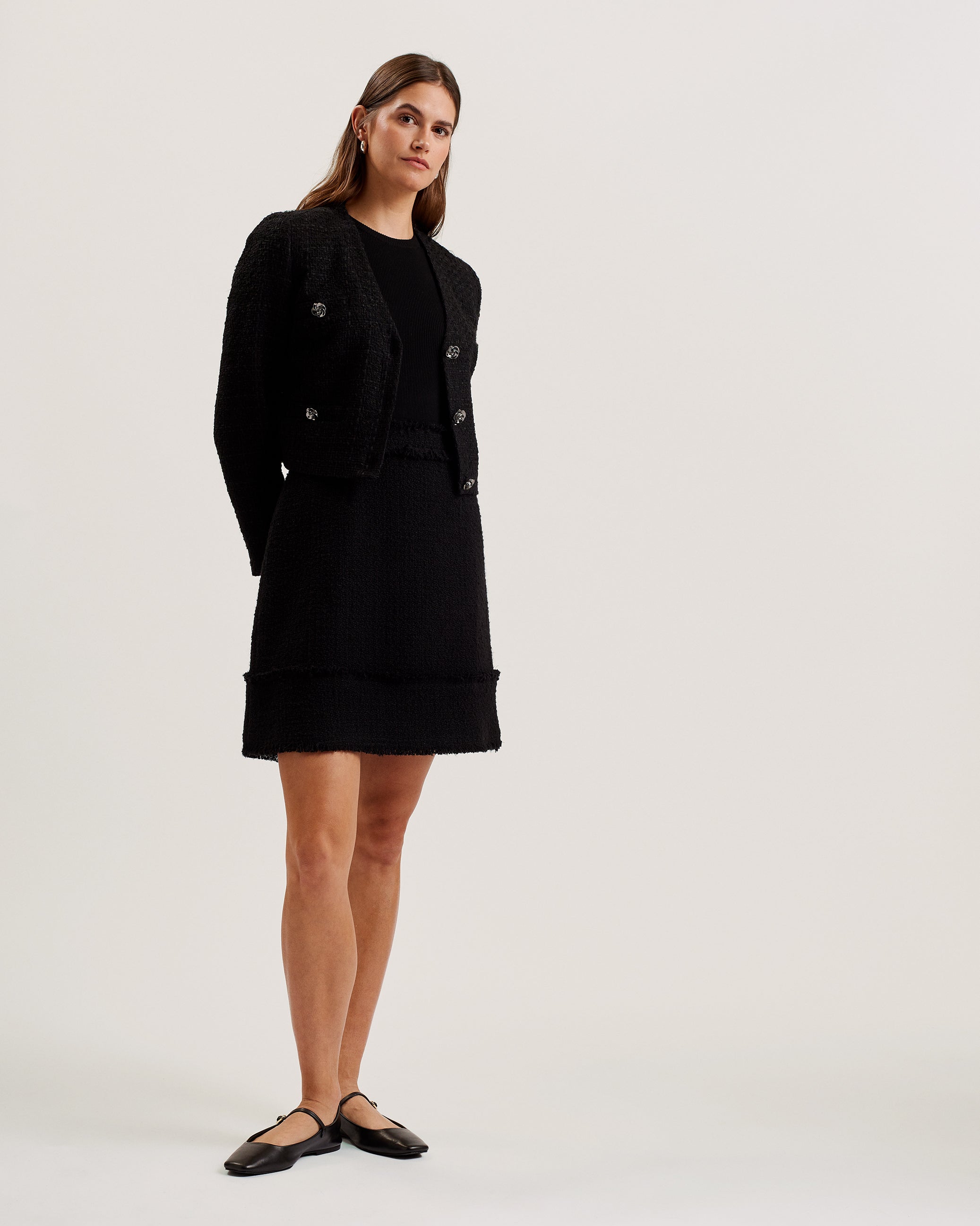 Koma Rose Button Cropped Boucle Tailored J Black
