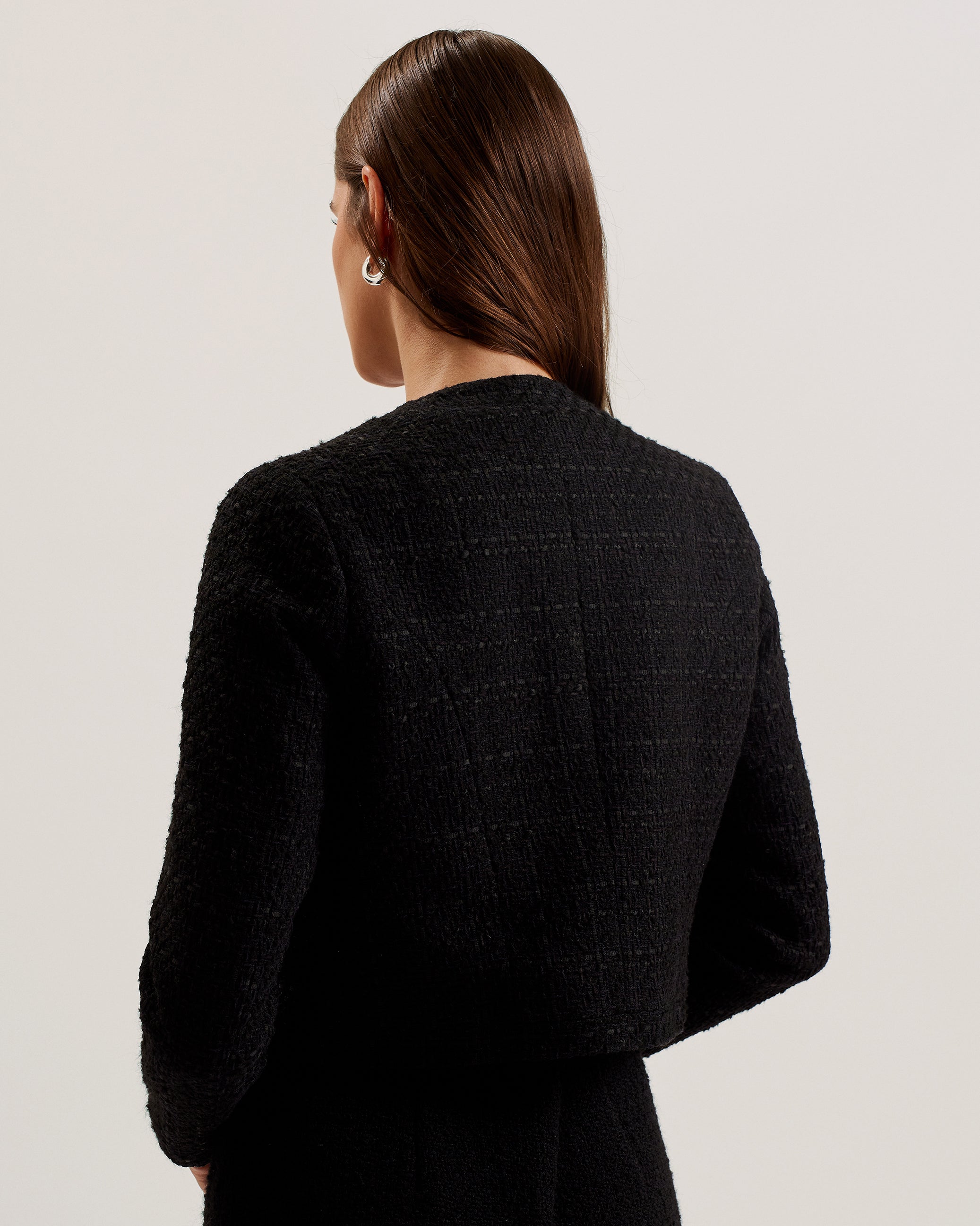 Koma Rose Button Cropped Boucle Tailored J Black
