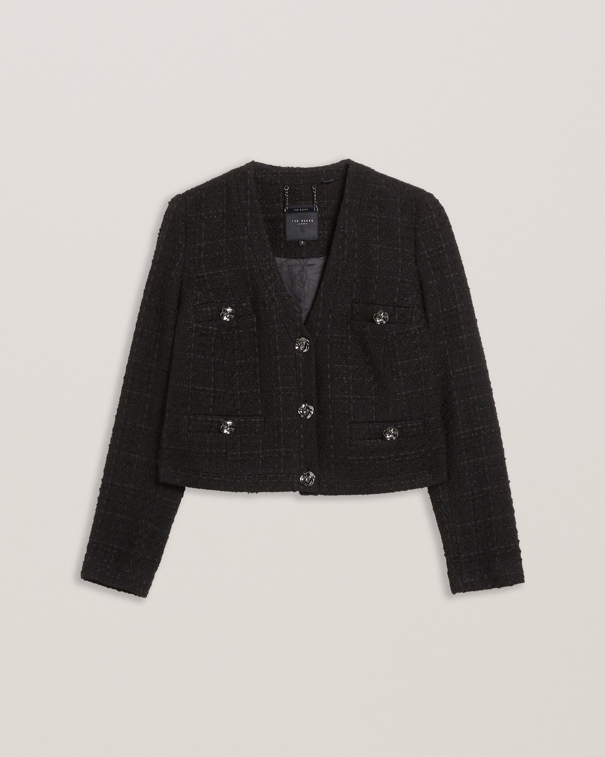 Koma Rose Button Cropped Boucle Tailored J Black