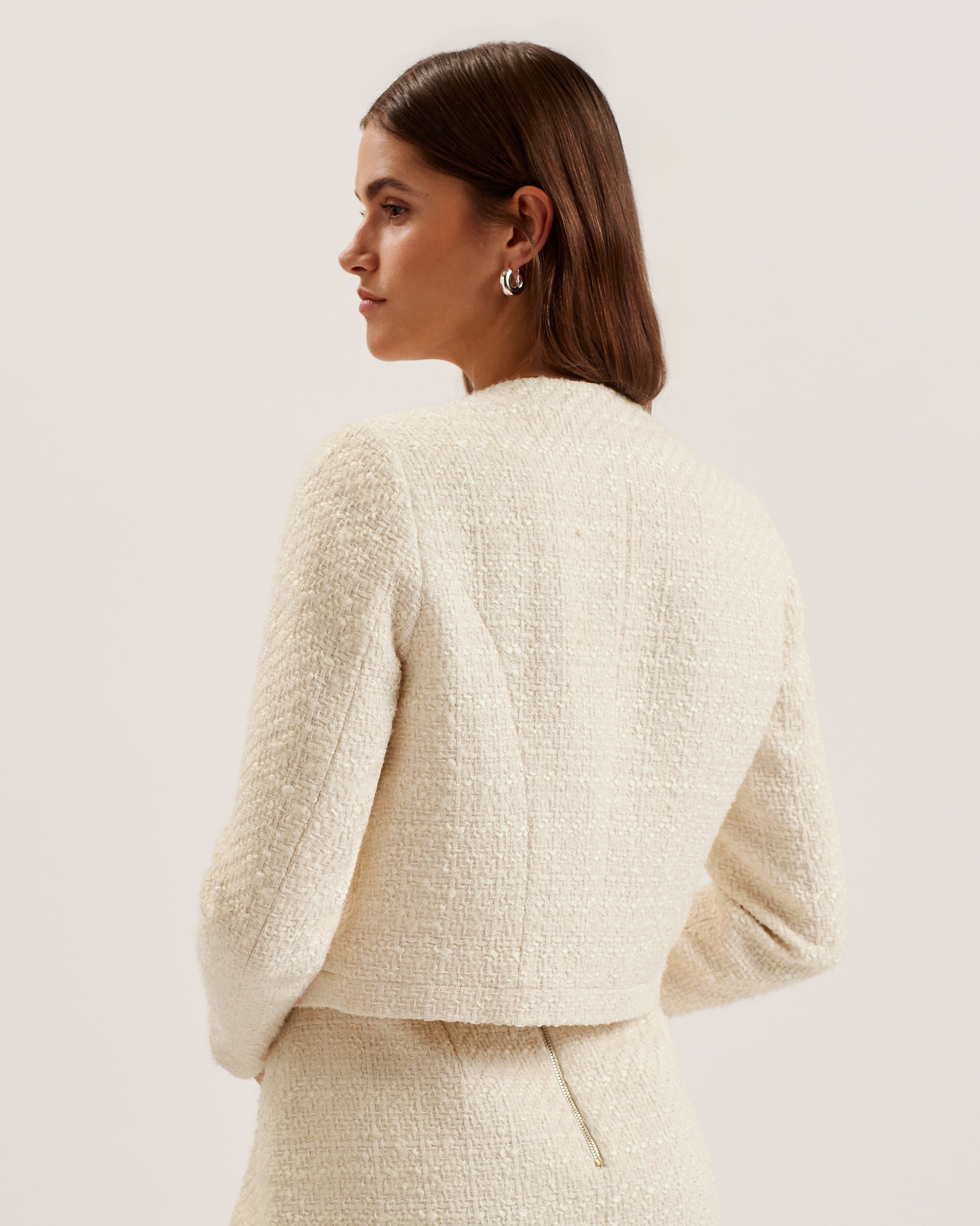 Koma Rose Button Cropped Boucle Tailored J Ivory
