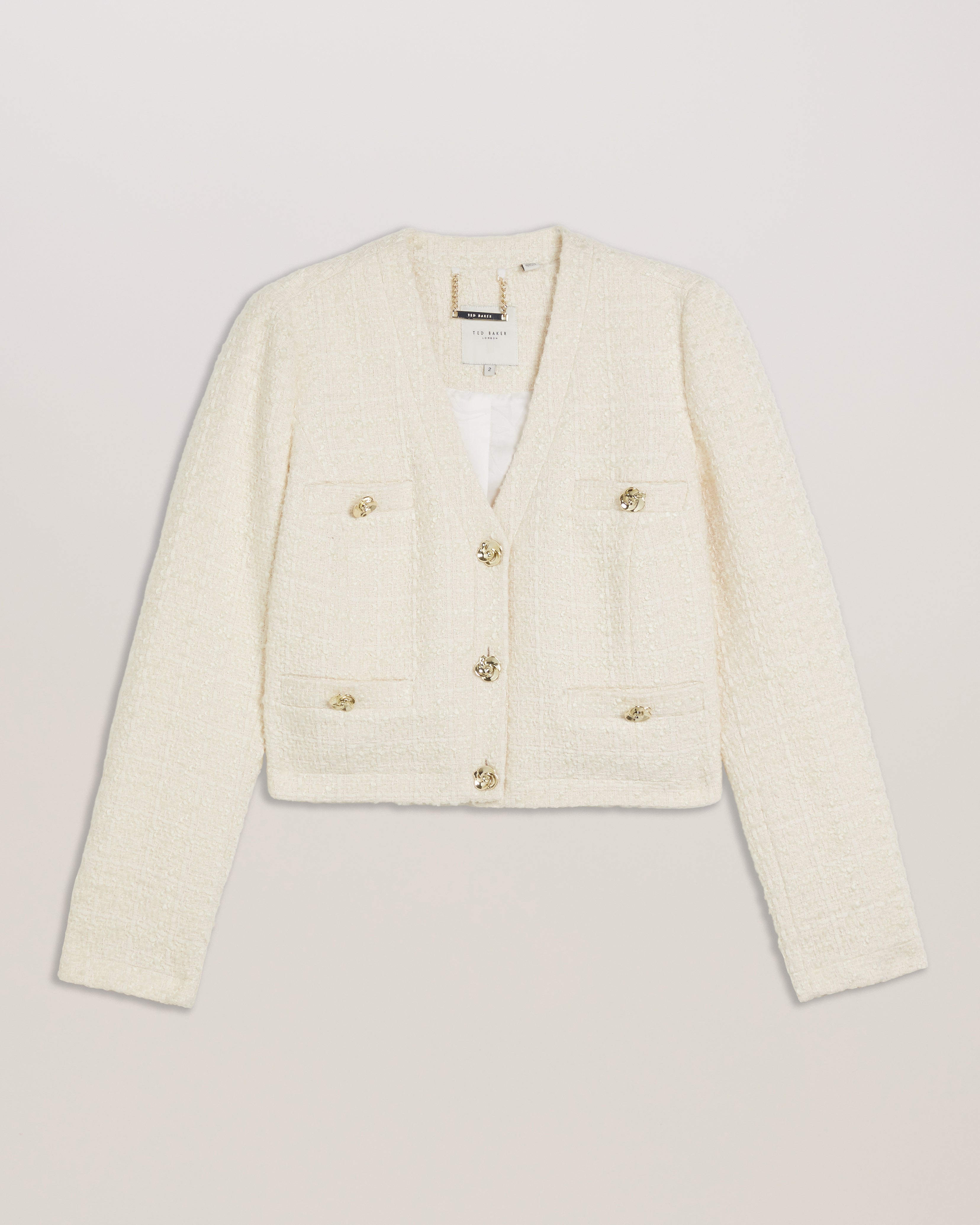 Koma Rose Button Cropped Boucle Tailored J Ivory