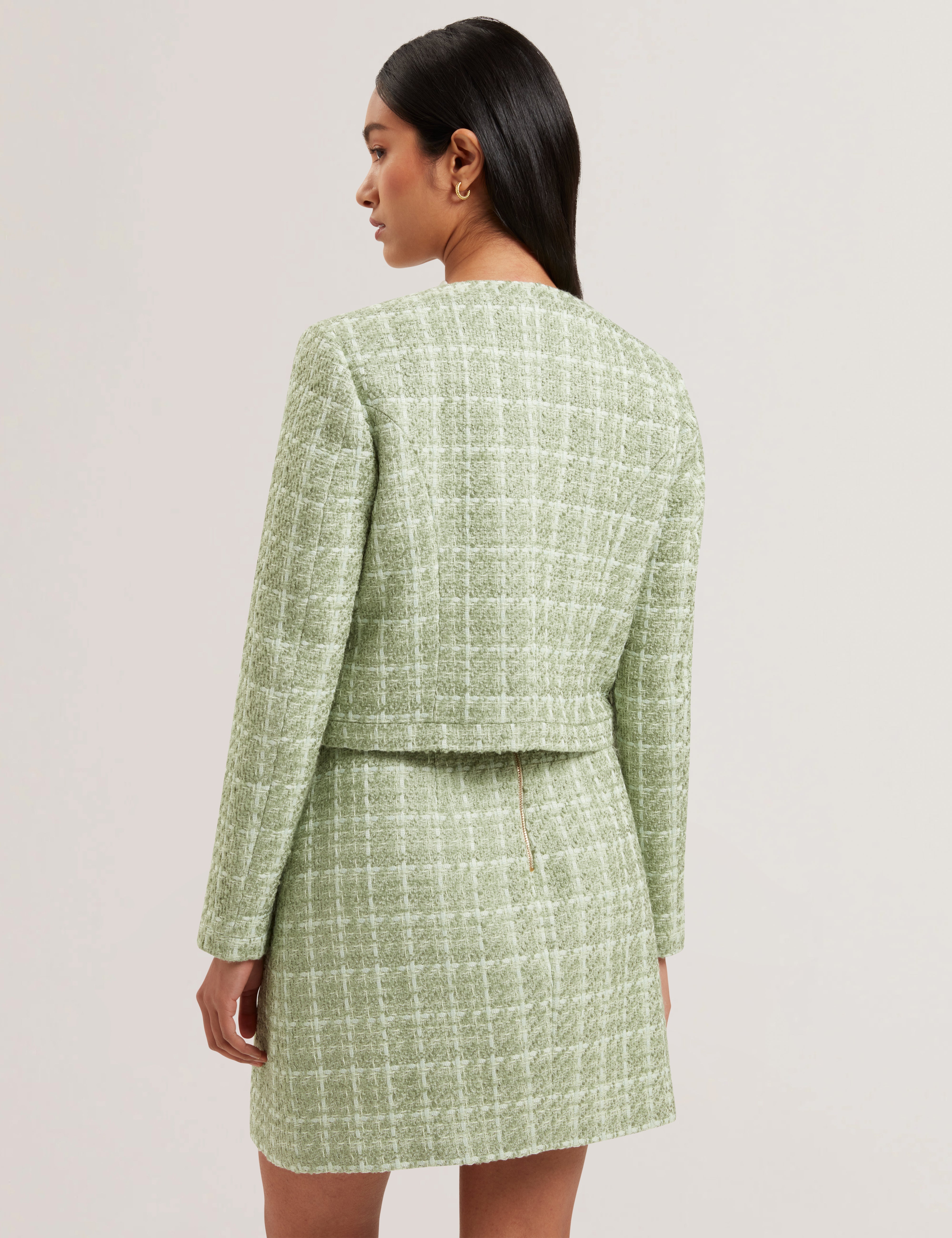 Koma Rose Button Cropped Boucle Tailored Jack Lt-Green