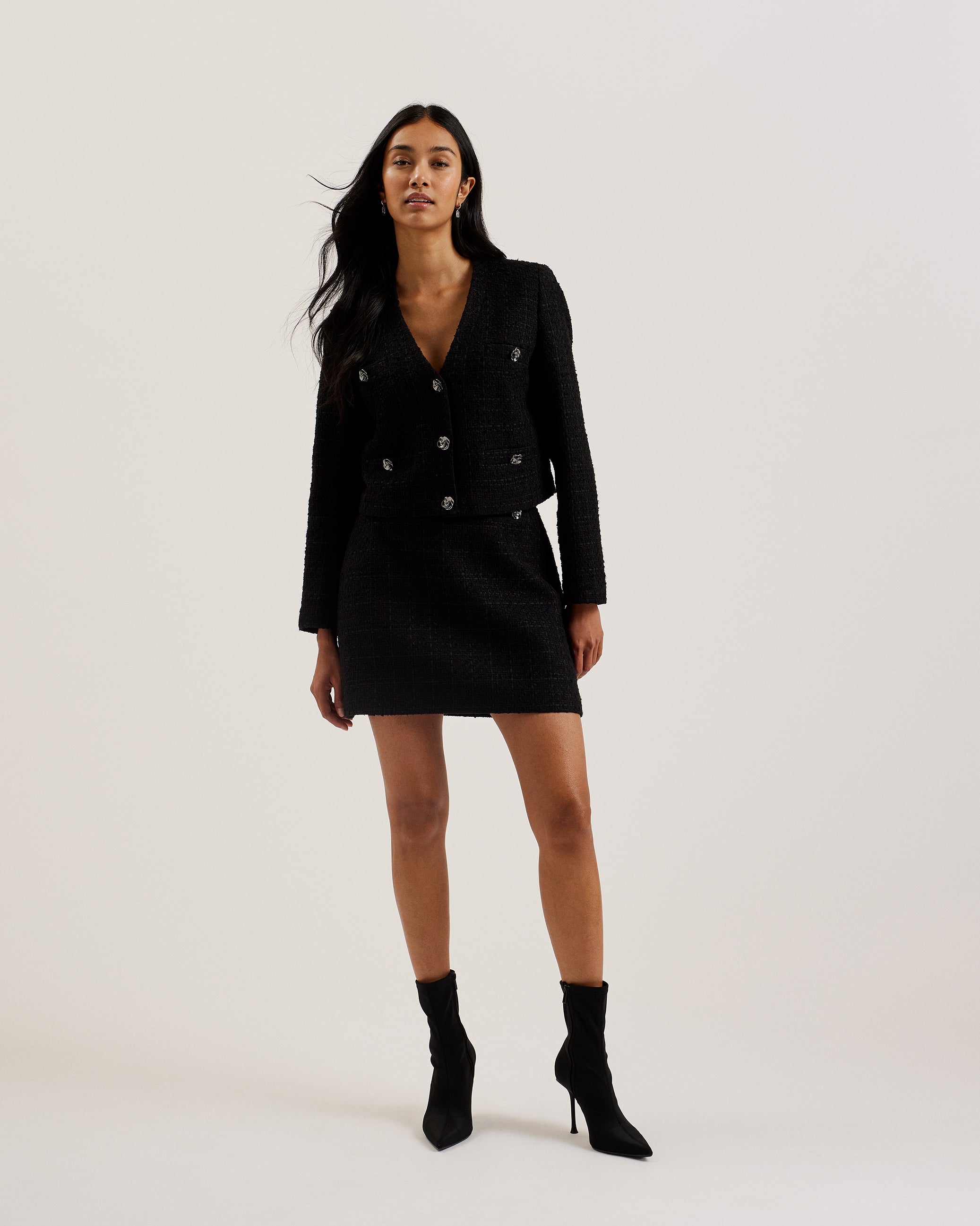 Komas Rose Button Boucle Tailored Mini Skirt Black