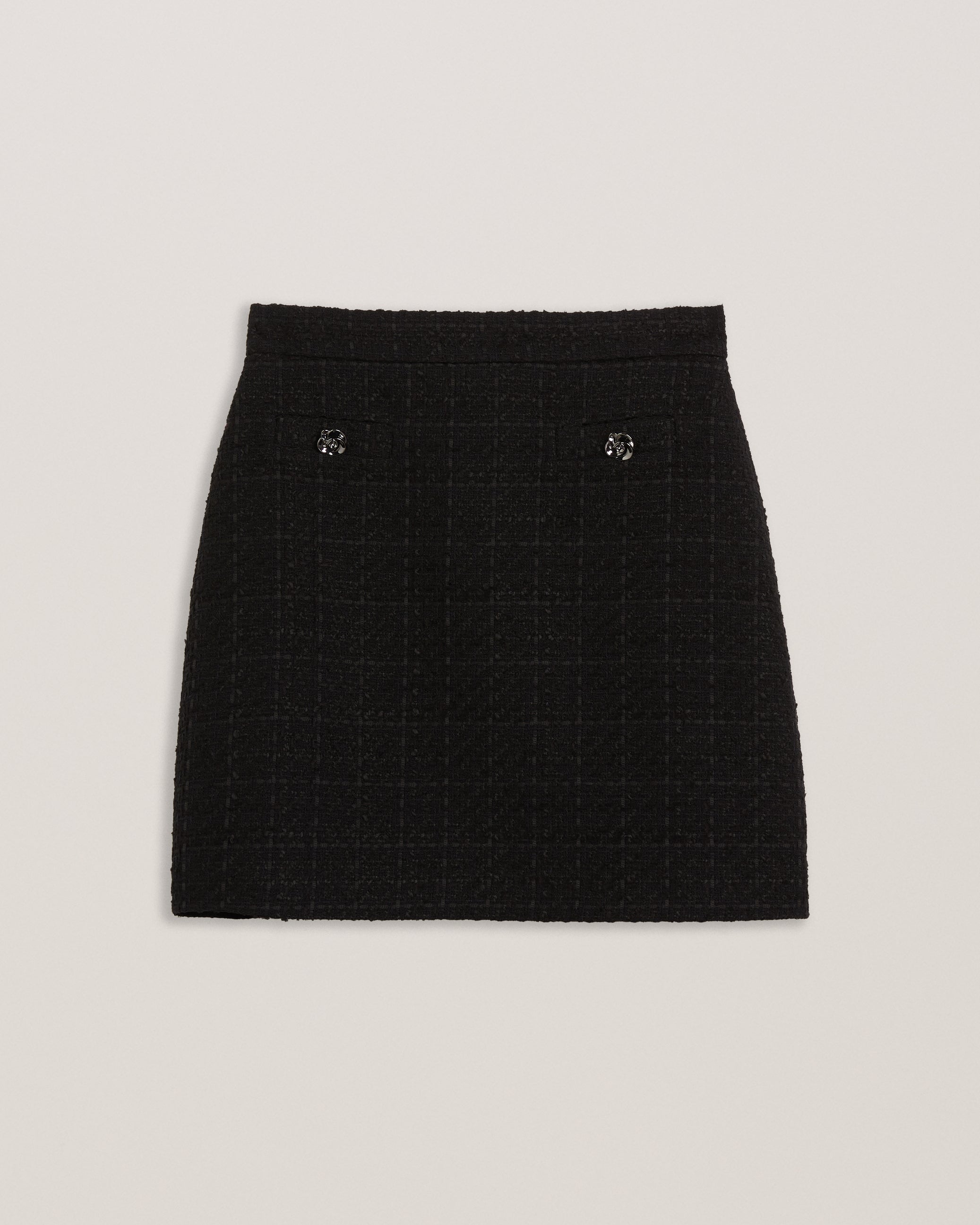 Komas Rose Button Boucle Tailored Mini Skirt Black