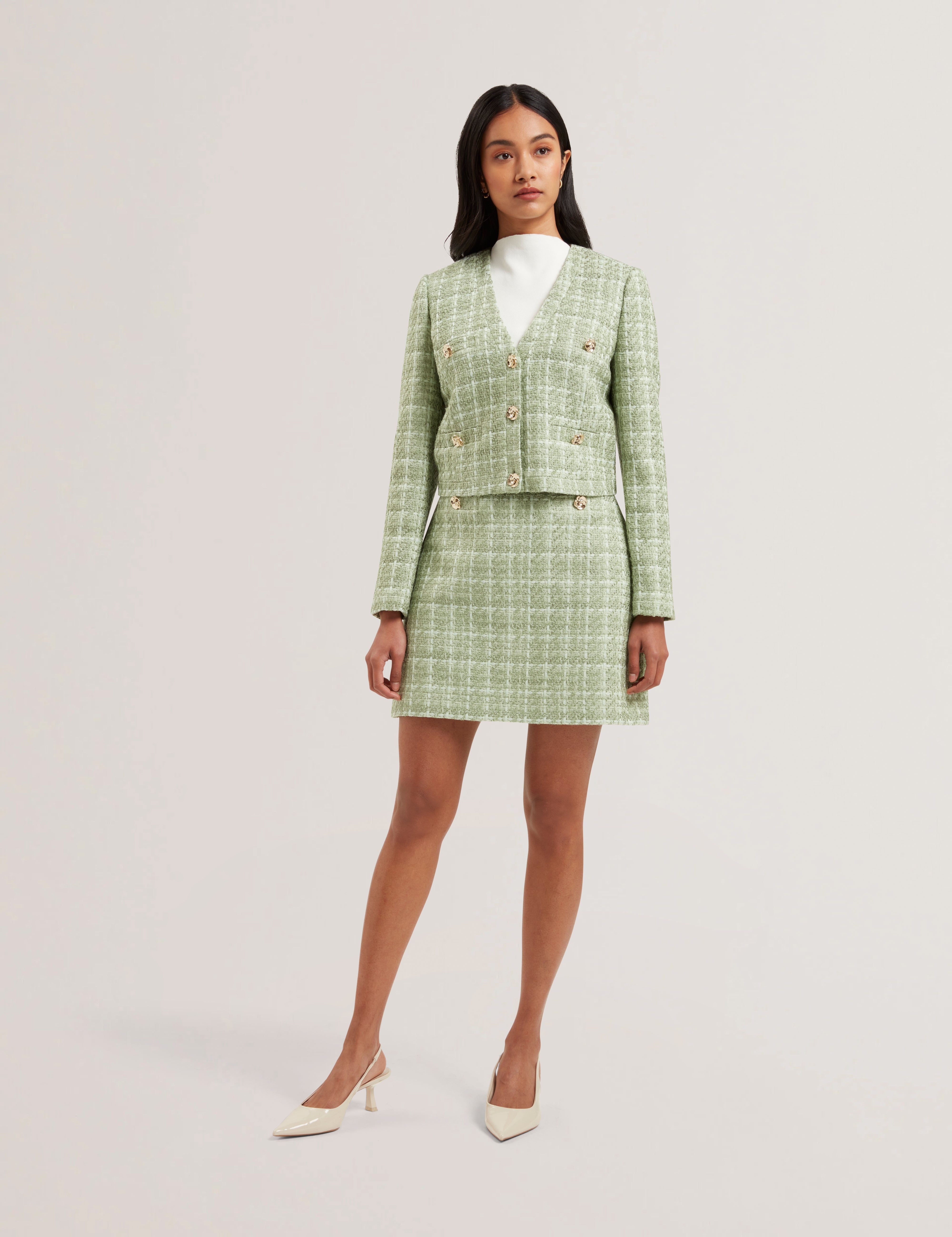 Komas Rose Button Boucle Tailored Mini Skirt Lt-Green