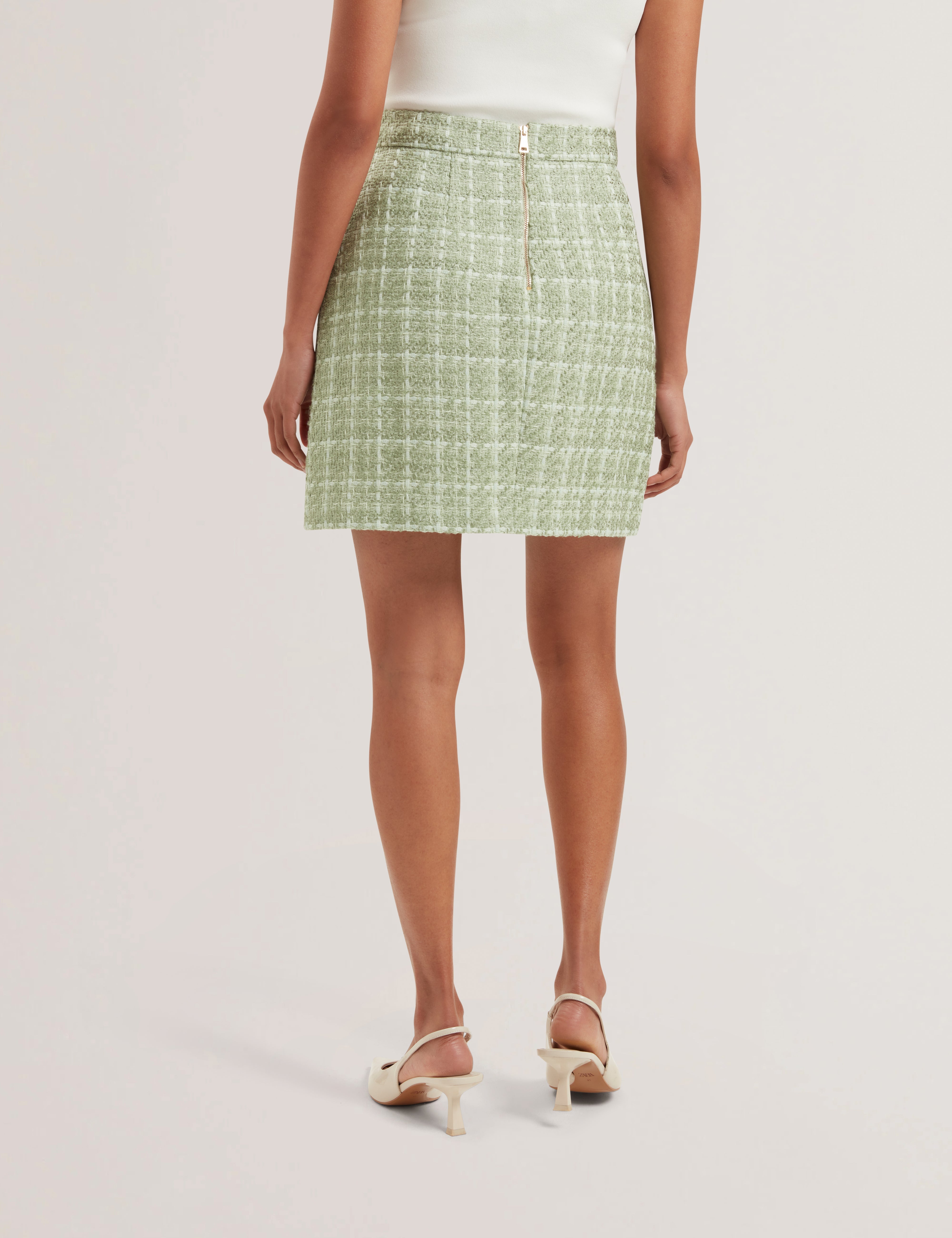 Komas Rose Button Boucle Tailored Mini Skirt Lt-Green