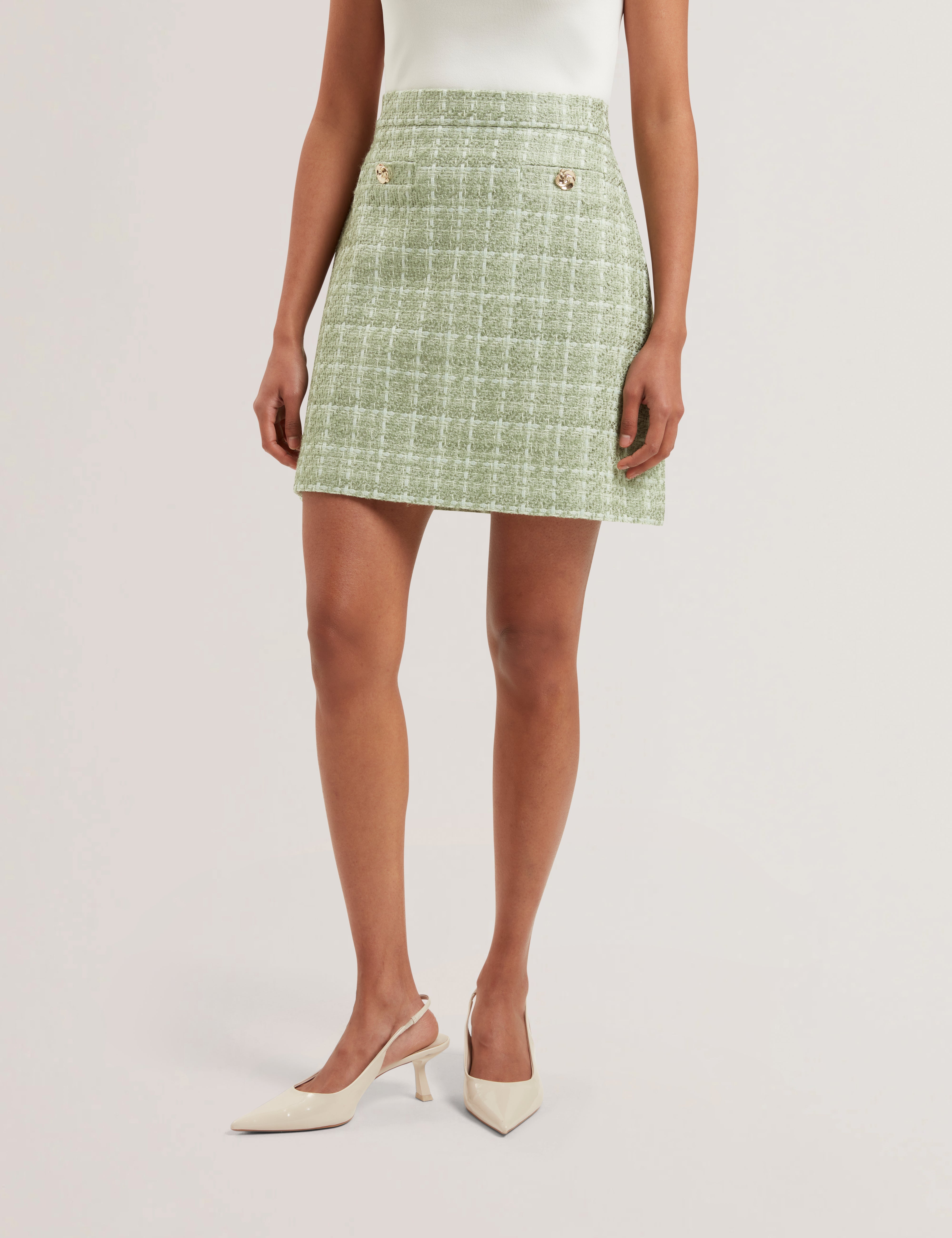 Komas Rose Button Boucle Tailored Mini Skirt Lt-Green