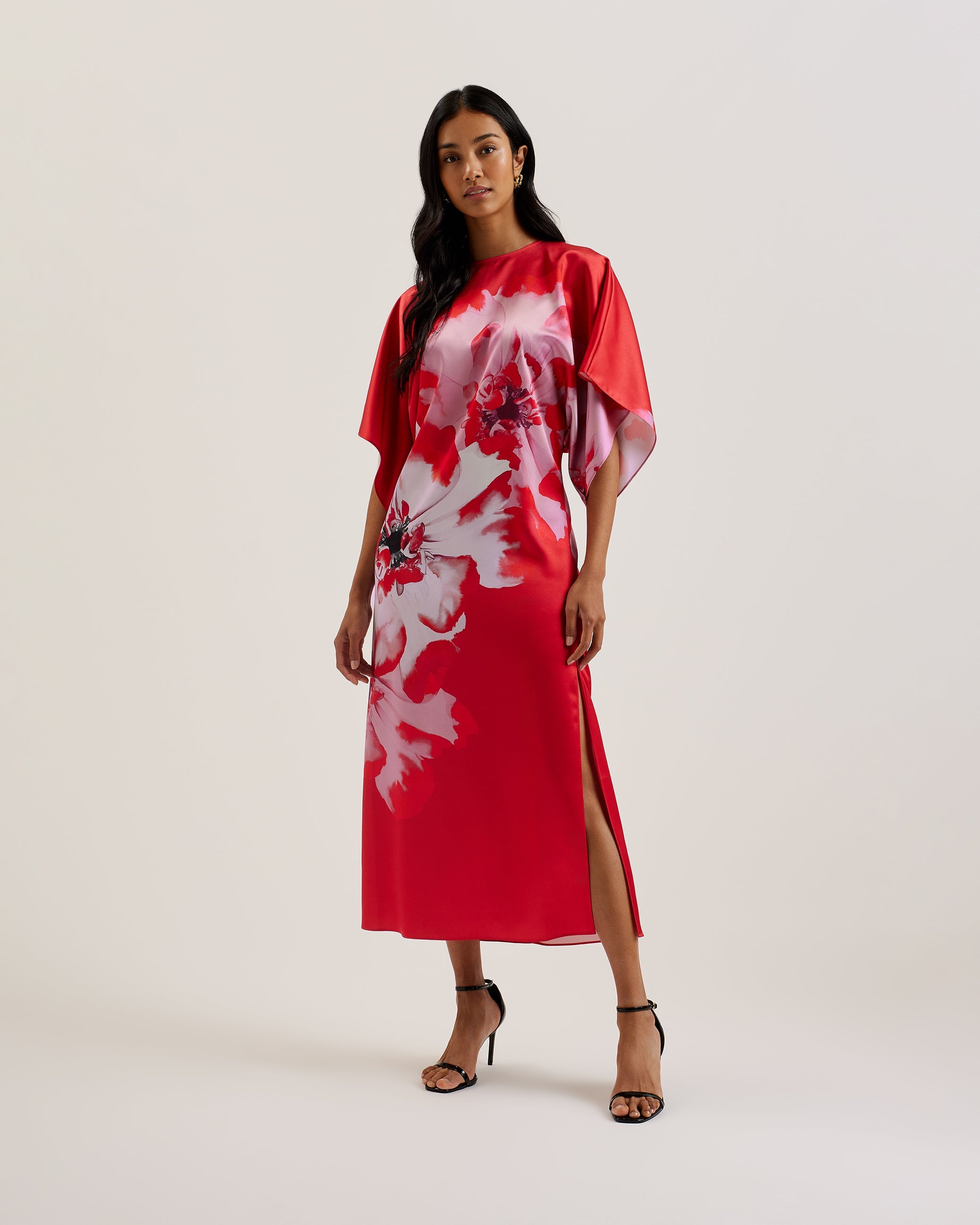Buy Nasinu Batwing Sleeve Side Split Midi Dress Red For Women