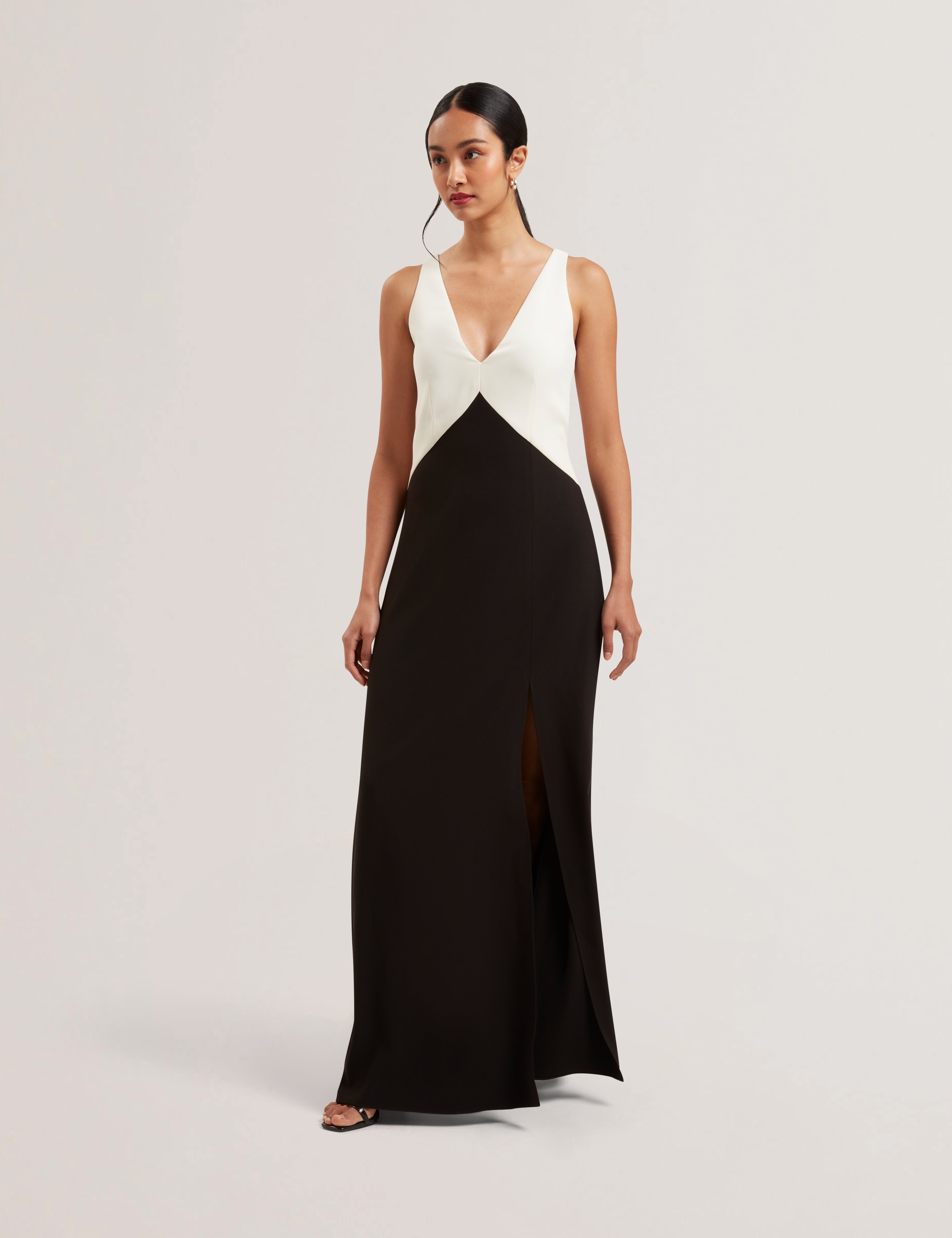 Sucre Contrast Paneling Midi Side Slit Dress Black