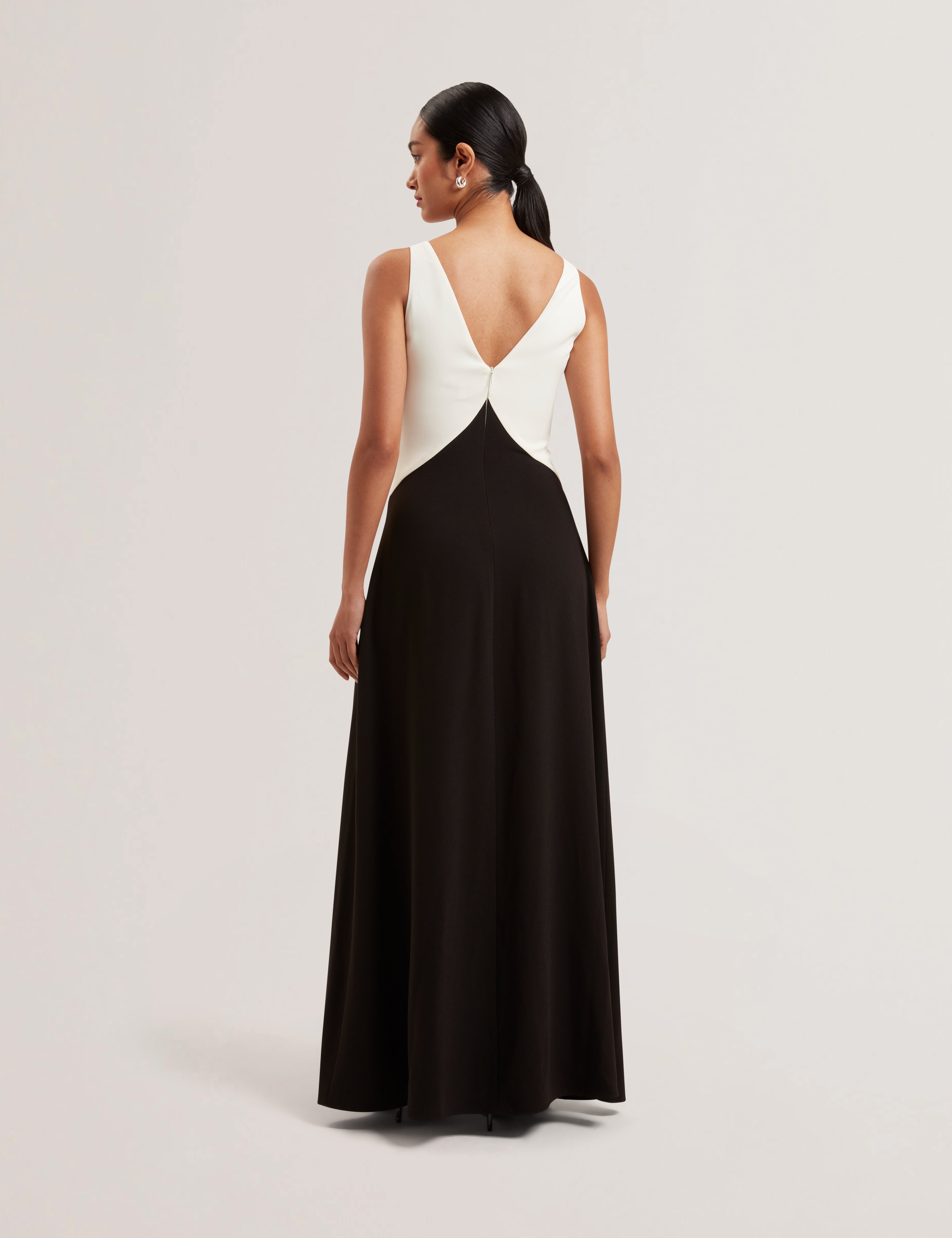 Sucre Contrast Paneling Midi Side Slit Dress Black