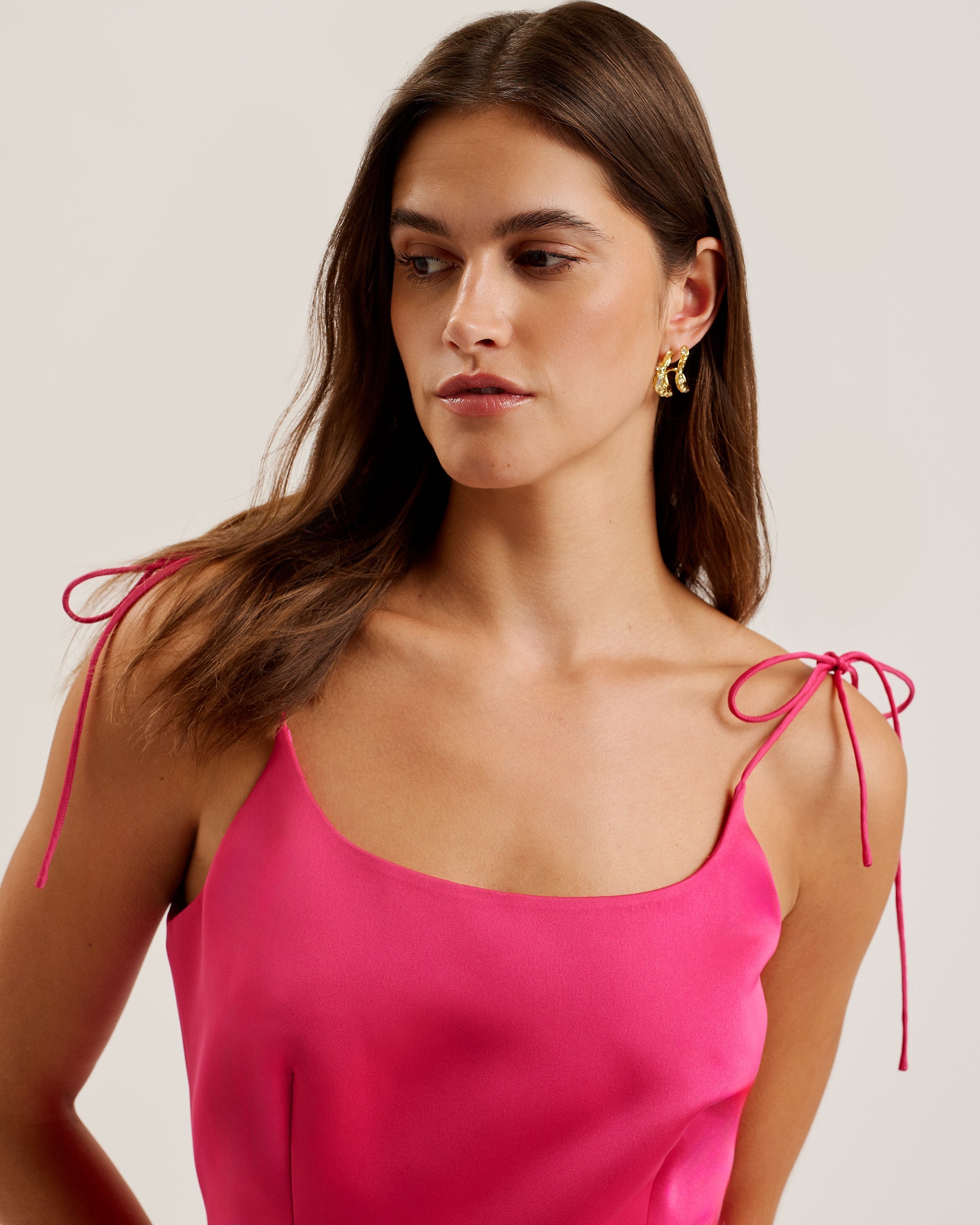 Kavala Tie Strap Bodice Waist Mini Dress Fuchsia