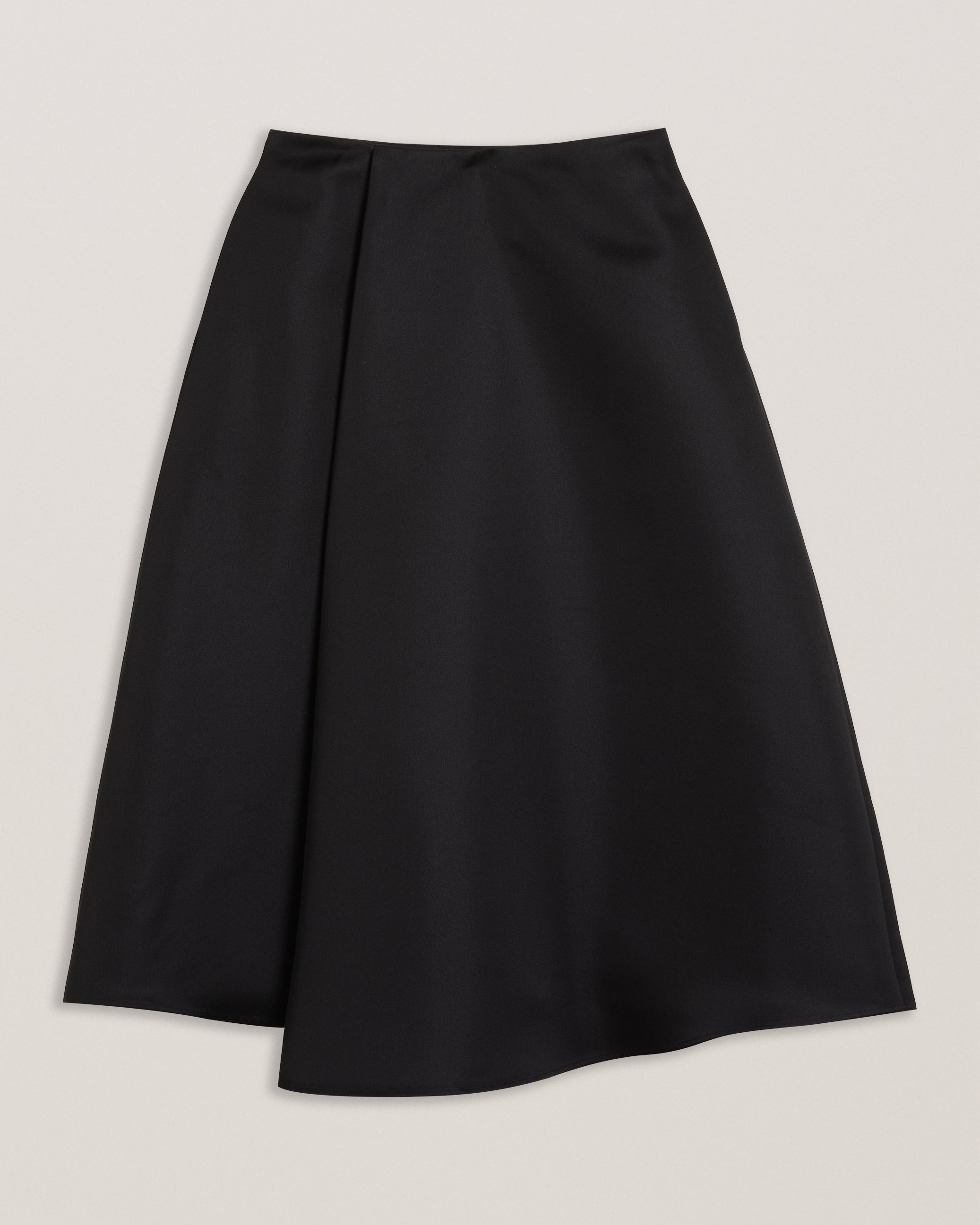 Erva Asymmetric Satin Wrap Midi Skirt Black