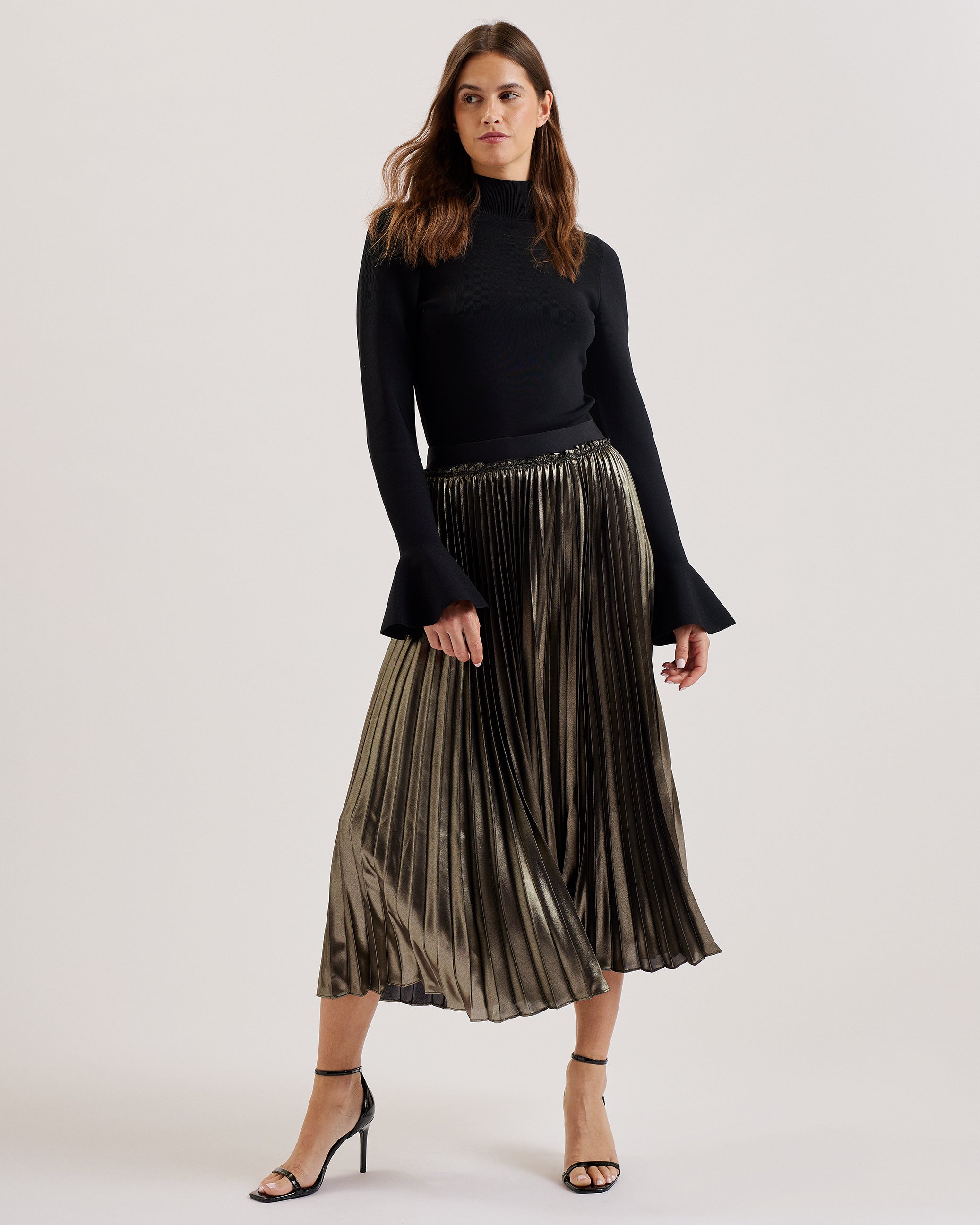 Buy Kese Metallic Pleated Midi Skirt Gold For Women Ted Baker UAE