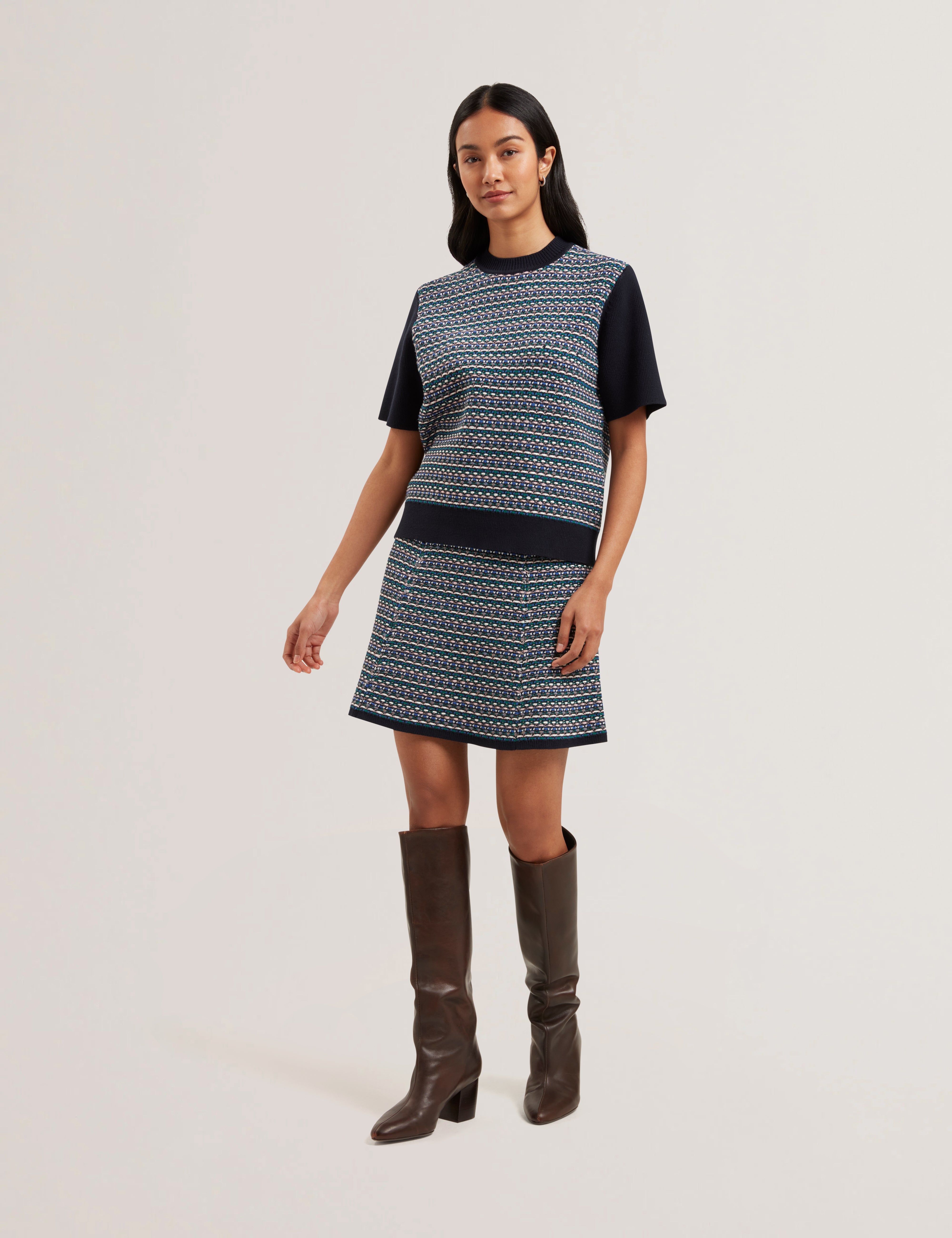 Katlaa Interest Knit Short Sleeve Tee Navy